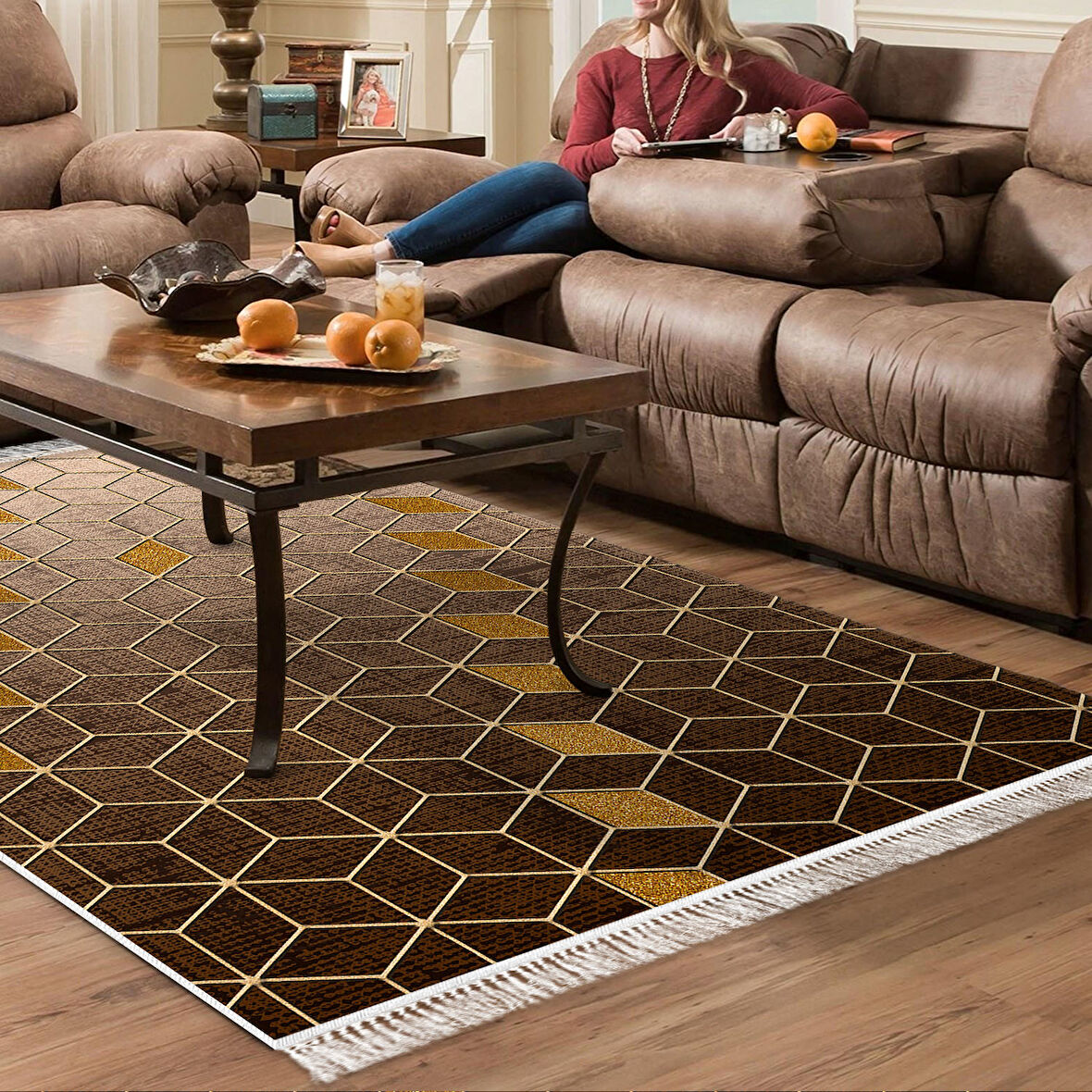 Dekoreko Kaymaz Taban Djt Salon Halısı Trend Saçaklı Modern 719