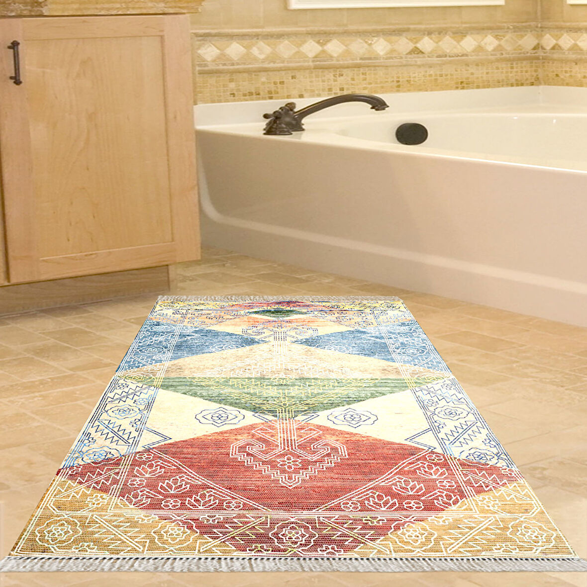 Dekoreko Kaymaz Taban Djt Banyo Halısı Star Pamuk Saçaklı İskandinav S5047