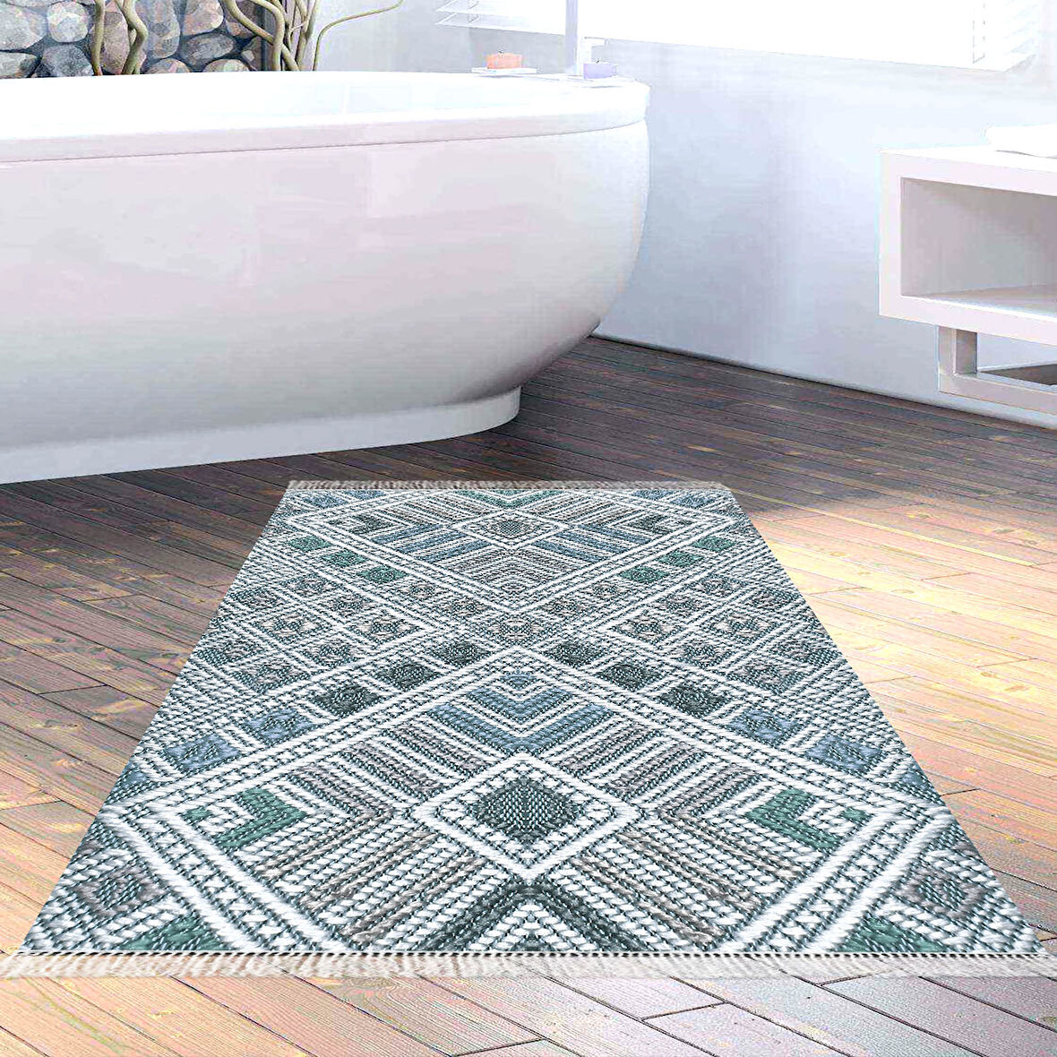 Dekoreko Kaymaz Taban Djt Banyo Halısı Yıldız Deri Saçaklı Modern 2029