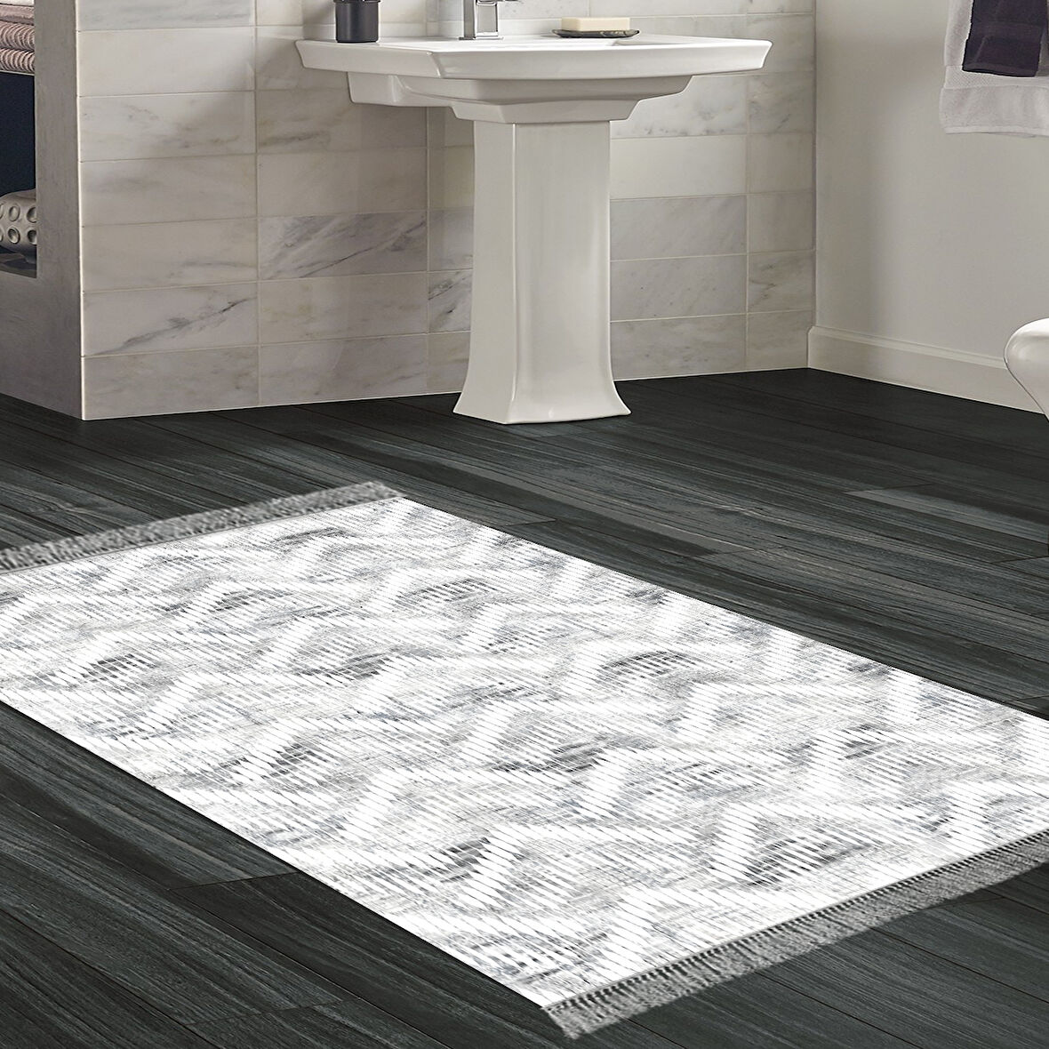 Dekoreko Kaymaz Taban Djt Banyo Halısı Trend Saçaklı İskandinav F5124