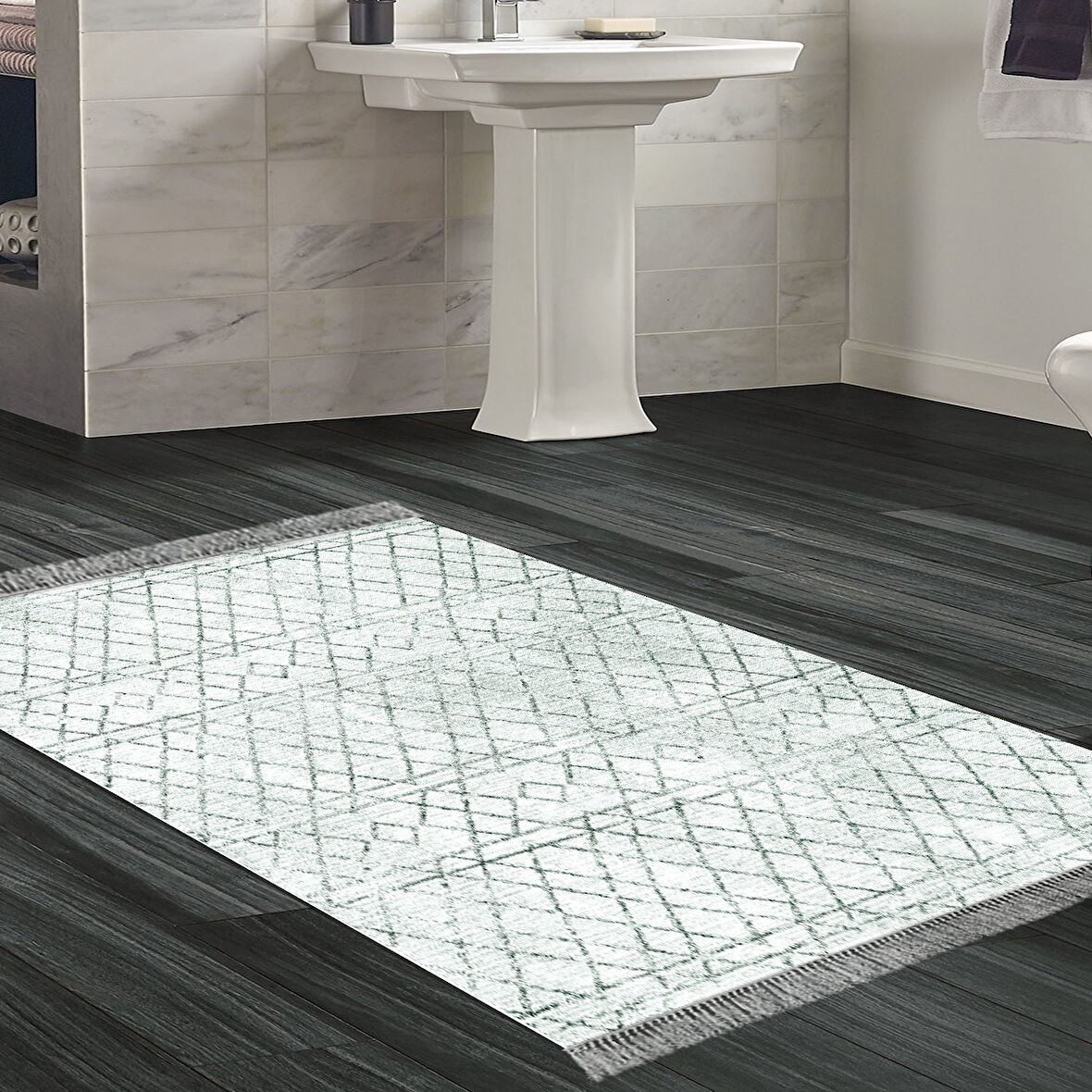 Dekoreko Kaymaz Taban Djt Banyo Halısı Trend Saçaklı İskandinav F5079