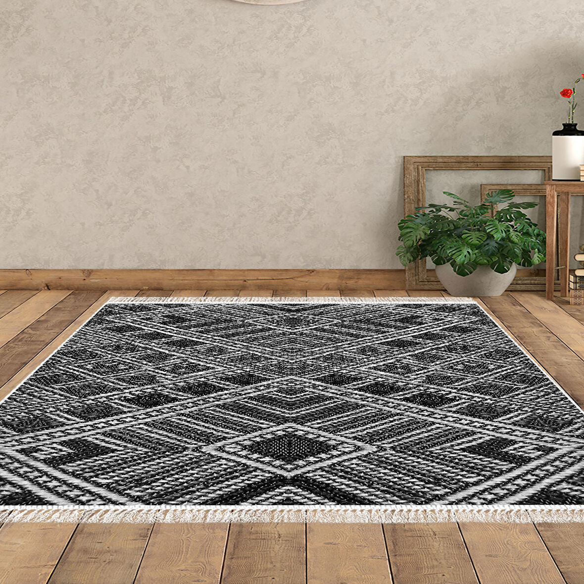 Dekoreko Kaymaz Taban Djt Salon Halısı Star Pamuk Saçaklı Modern 2029