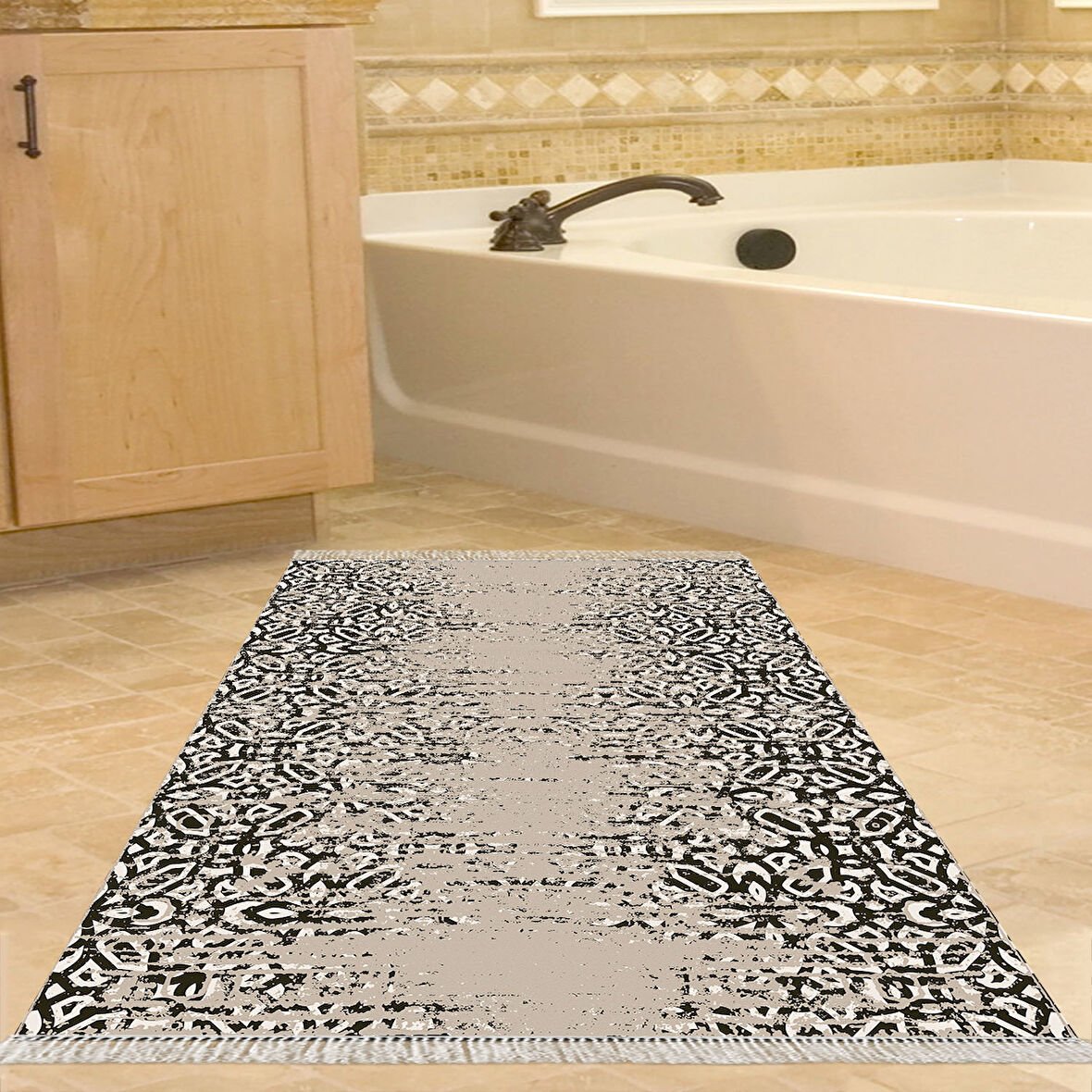 Dekoreko Kaymaz Taban Djt Banyo Halısı Star Pamuk Saçaklı İskandinav Mu123