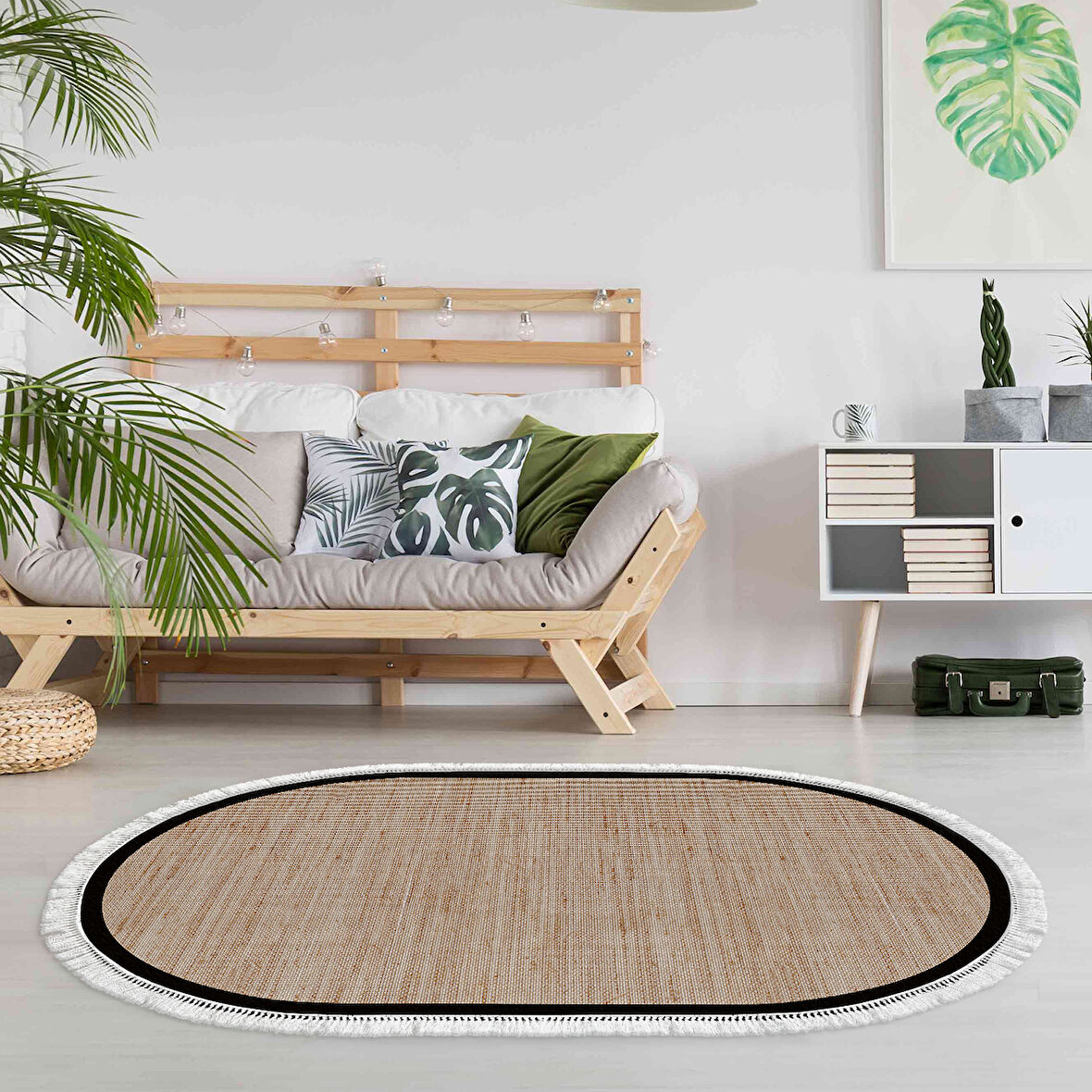 Alanur Home Kaymaz Taban Djt Banyo Mutfak Salon Halı Star Pamuk Saçaklı Oval Dokuma Desen E5001
