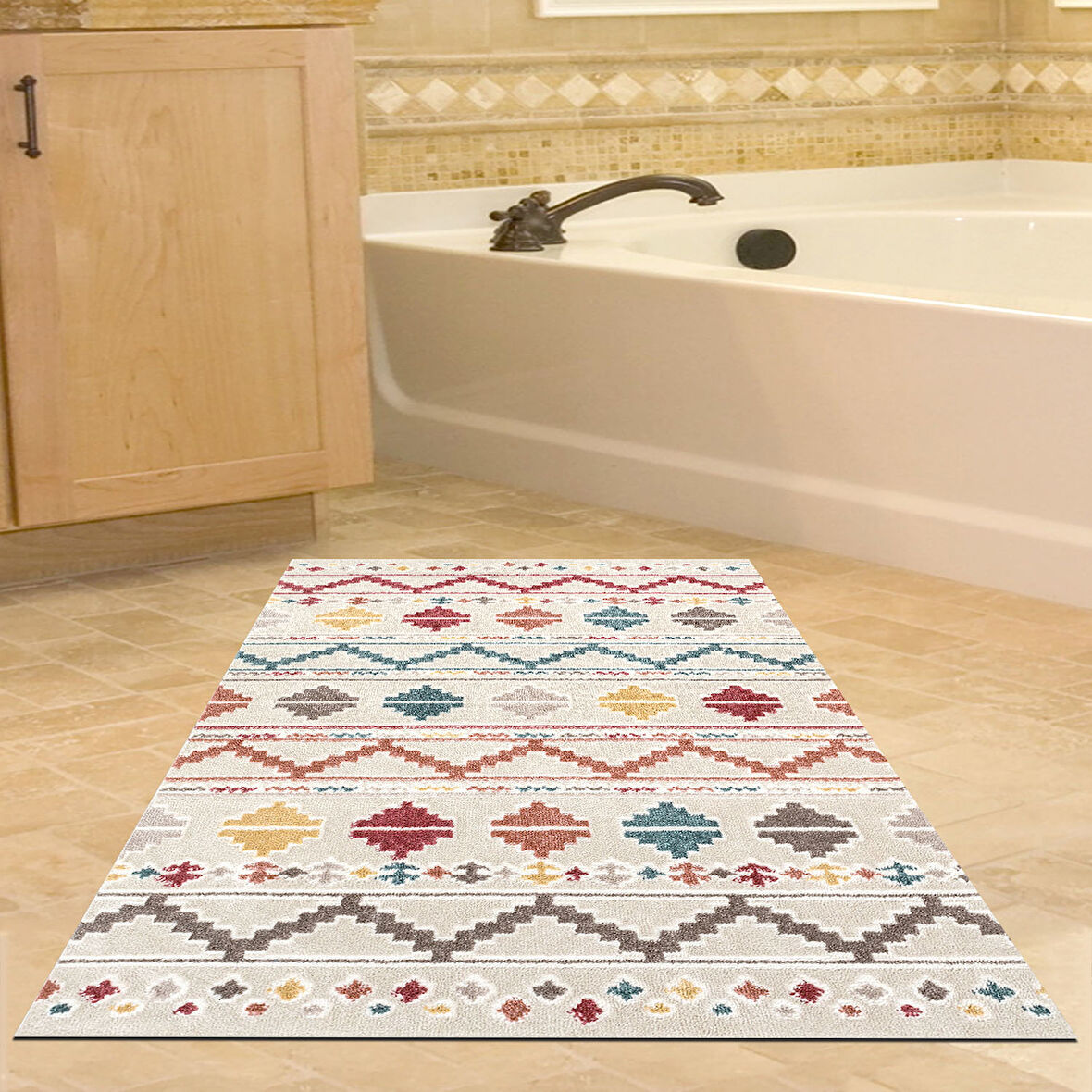 Dekoreko Kaymaz Taban Djt Banyo Halısı Yıldız Deri İskandinav F5001