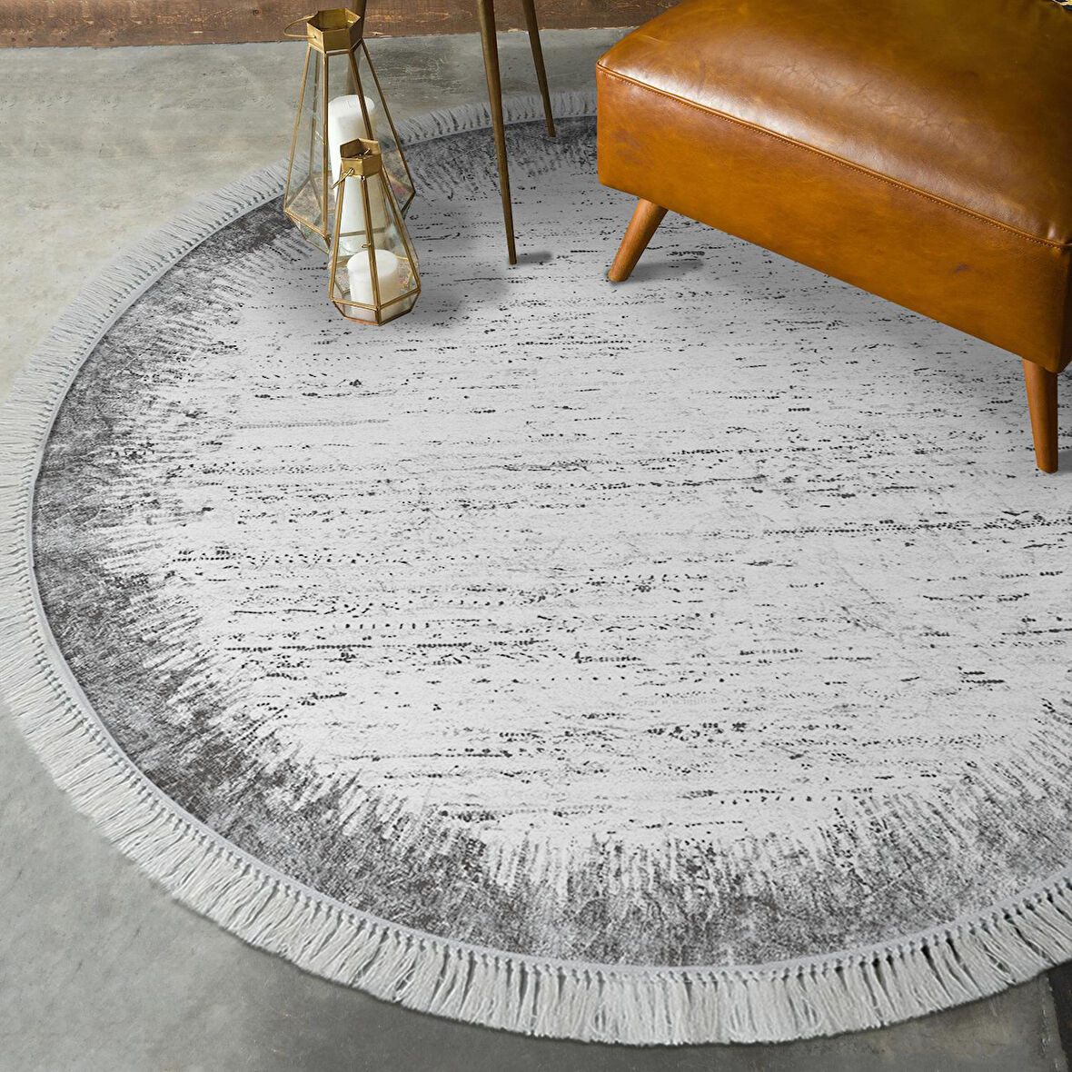 Dekoreko Kaymaz Taban Djt Salon Halısı Star Pamuk Saçaklı Yuvarlak Modern 1342