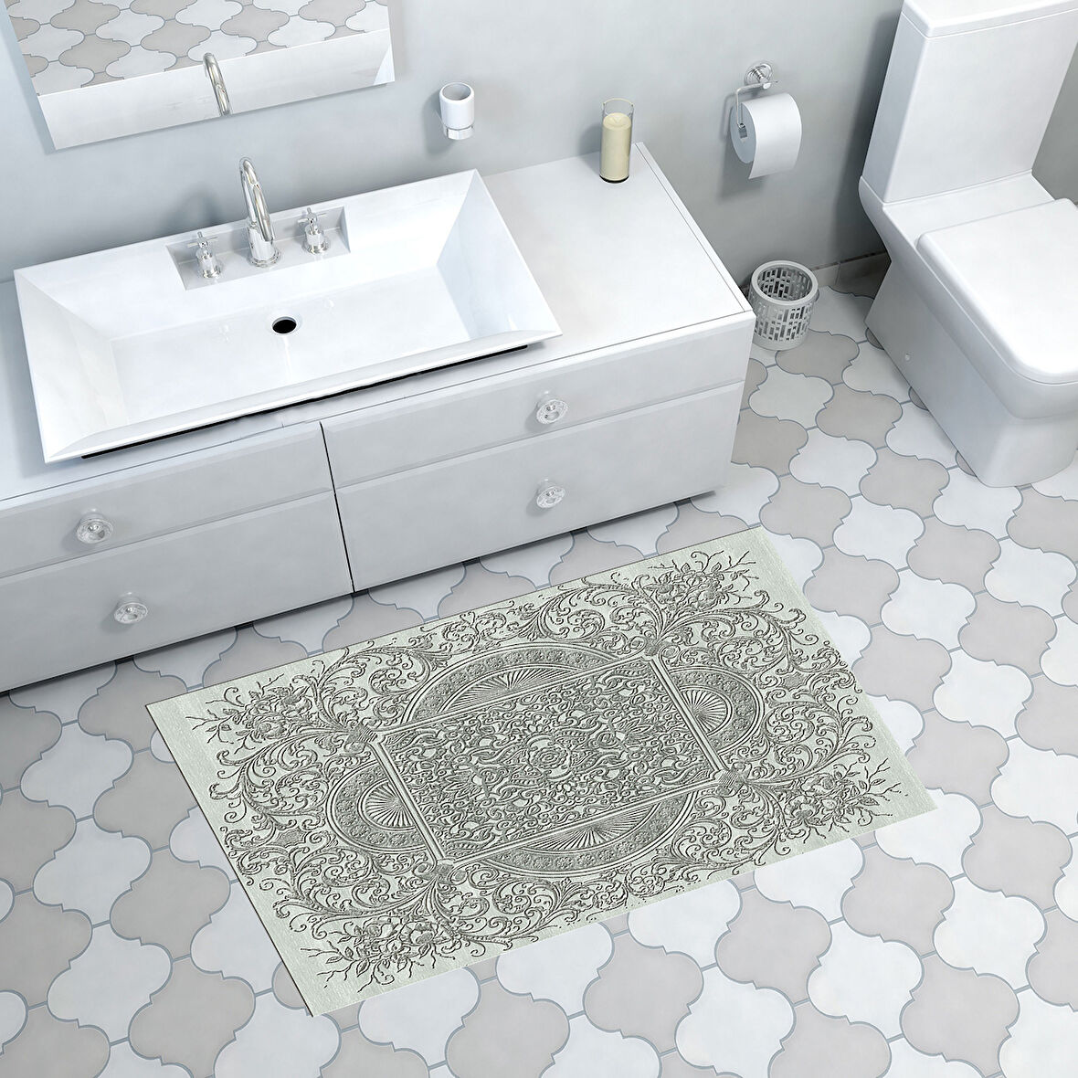 Dekoreko Kaymaz Taban Djt Banyo Halısı Yıldız Deri Modern 1488