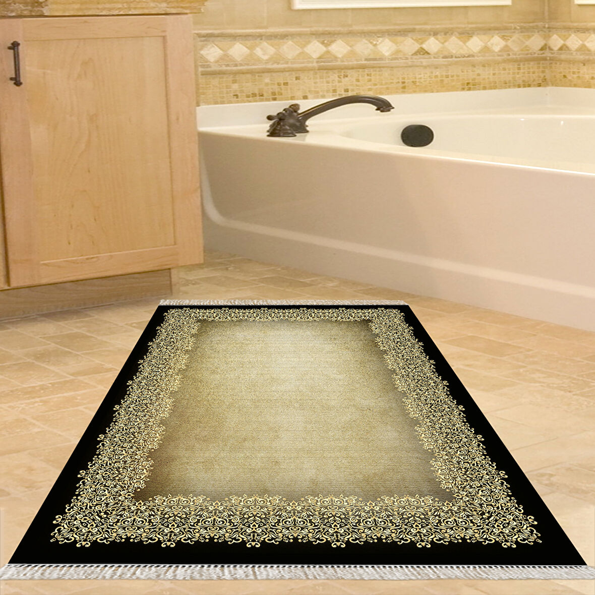Dekoreko Kaymaz Taban Djt Banyo Halısı Star Pamuk Saçaklı Modern 1674