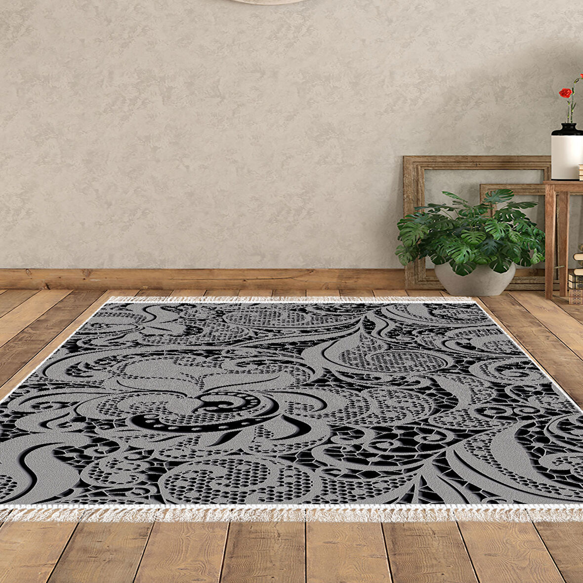 Dekoreko Kaymaz Taban Djt Salon Halısı Trend Saçaklı Modern Mu145