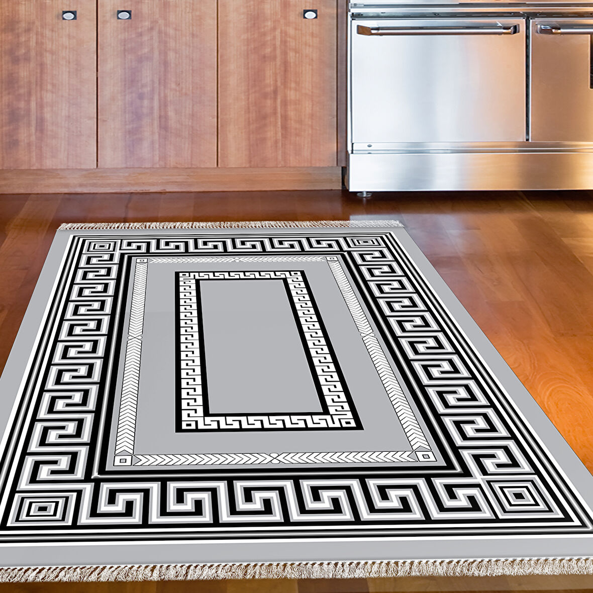 Dekoreko Kaymaz Taban Djt Mutfak Halısı Yıldız Deri Saçaklı Modern 651M