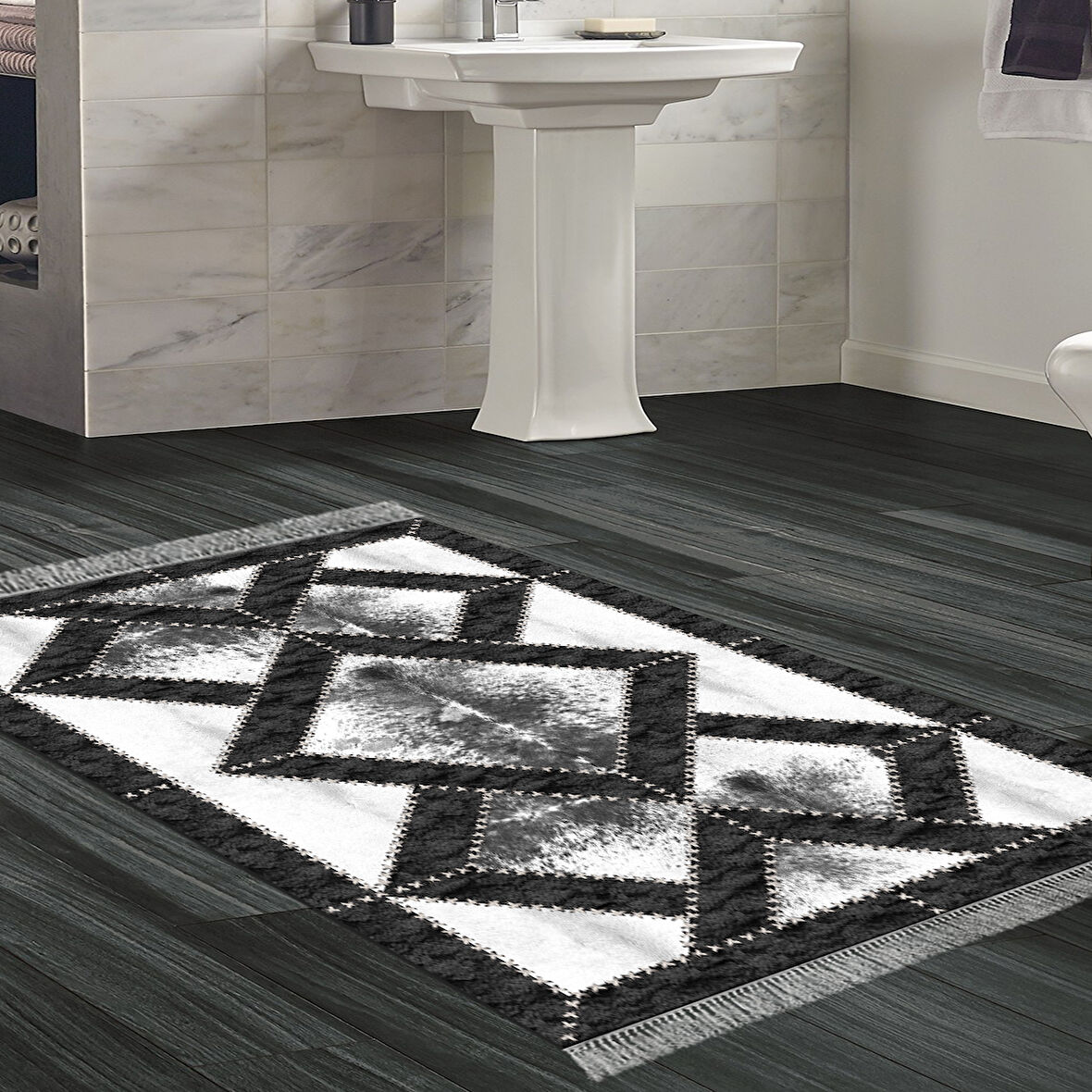 Dekoreko Kaymaz Taban Djt Banyo Halısı Trend Saçaklı Modern 722