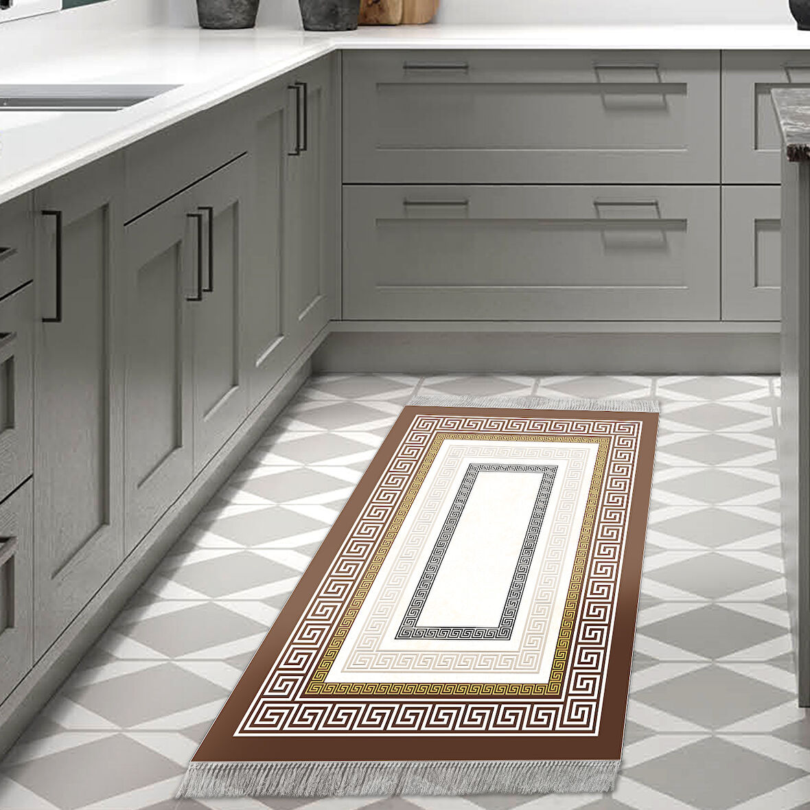 Dekoreko Kaymaz Taban Djt Mutfak Halısı Star Pamuk Saçaklı Modern 675M