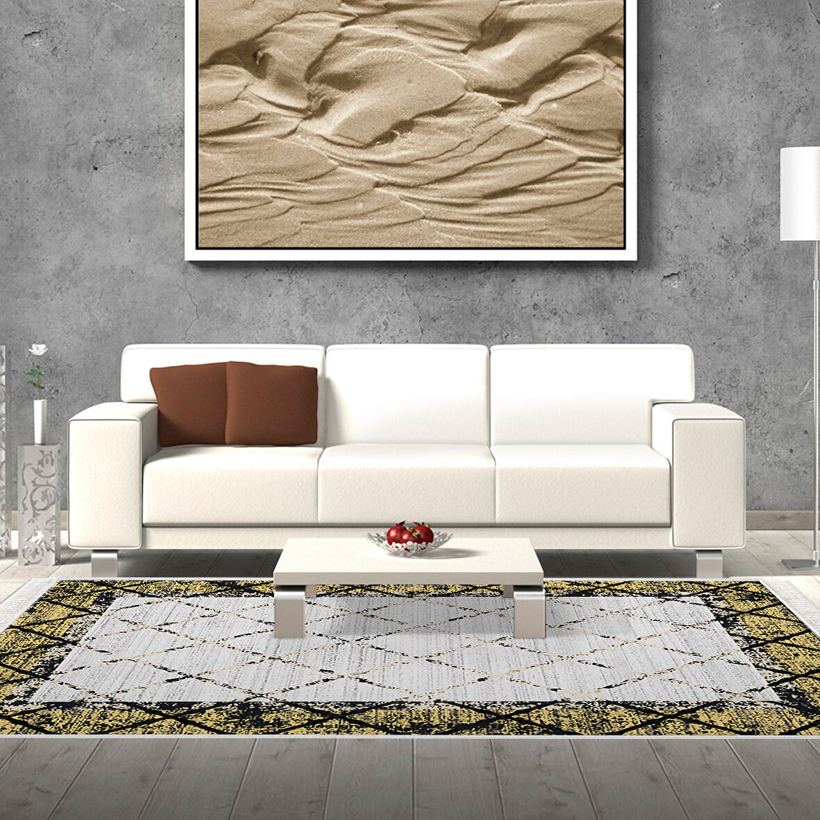 Dekoreko Kaymaz Taban Djt Salon Halısı Yıldız Deri Saçaklı Modern M5129