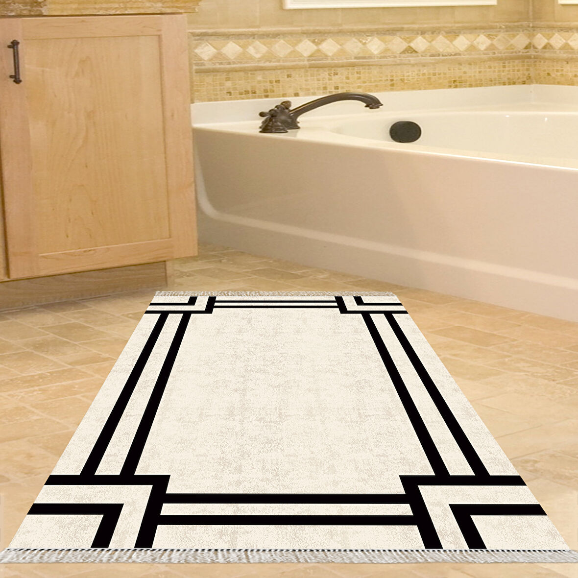 Dekoreko Kaymaz Taban Djt Banyo Halısı Yıldız Deri Saçaklı Modern 1920