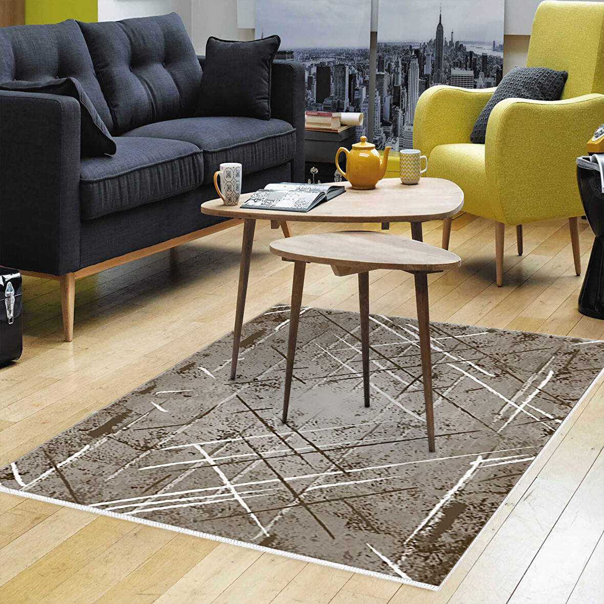 Dekoreko Kaymaz Taban Djt Salon Halısı Trend Modern M5003