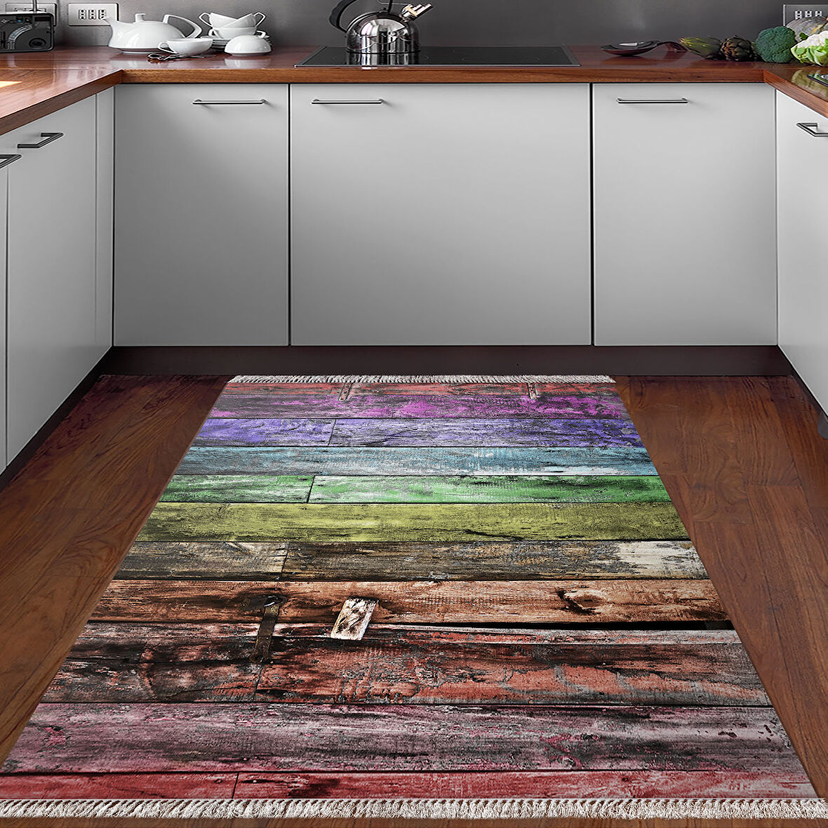 Dekoreko Kaymaz Taban Djt Mutfak Halısı Trend Saçaklı Modern Mu136