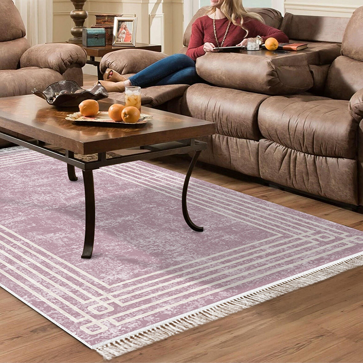 Dekoreko Kaymaz Taban Djt Salon Halısı Trend Saçaklı Modern M5142