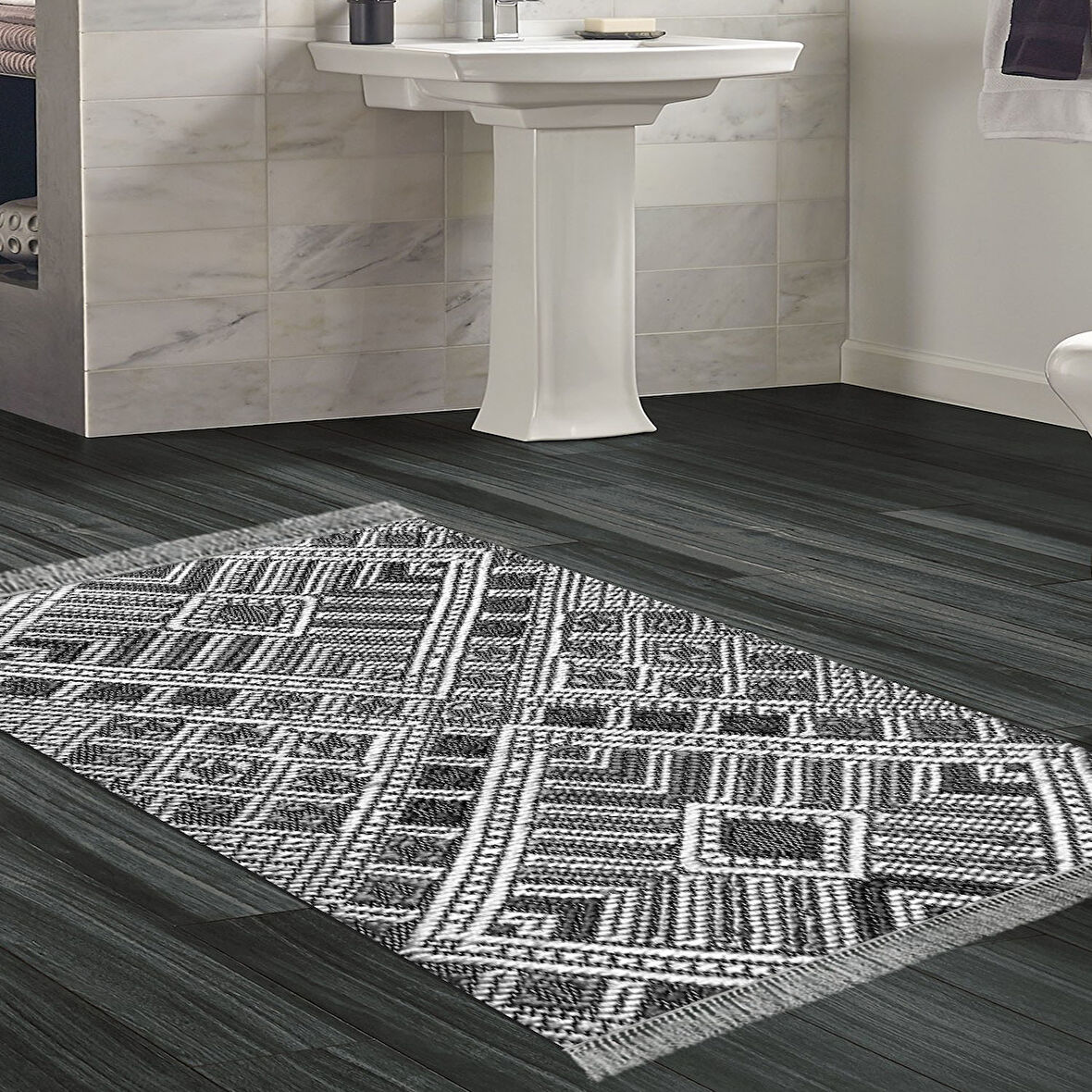 Dekoreko Kaymaz Taban Djt Banyo Halısı Star Pamuk Saçaklı Modern 2029