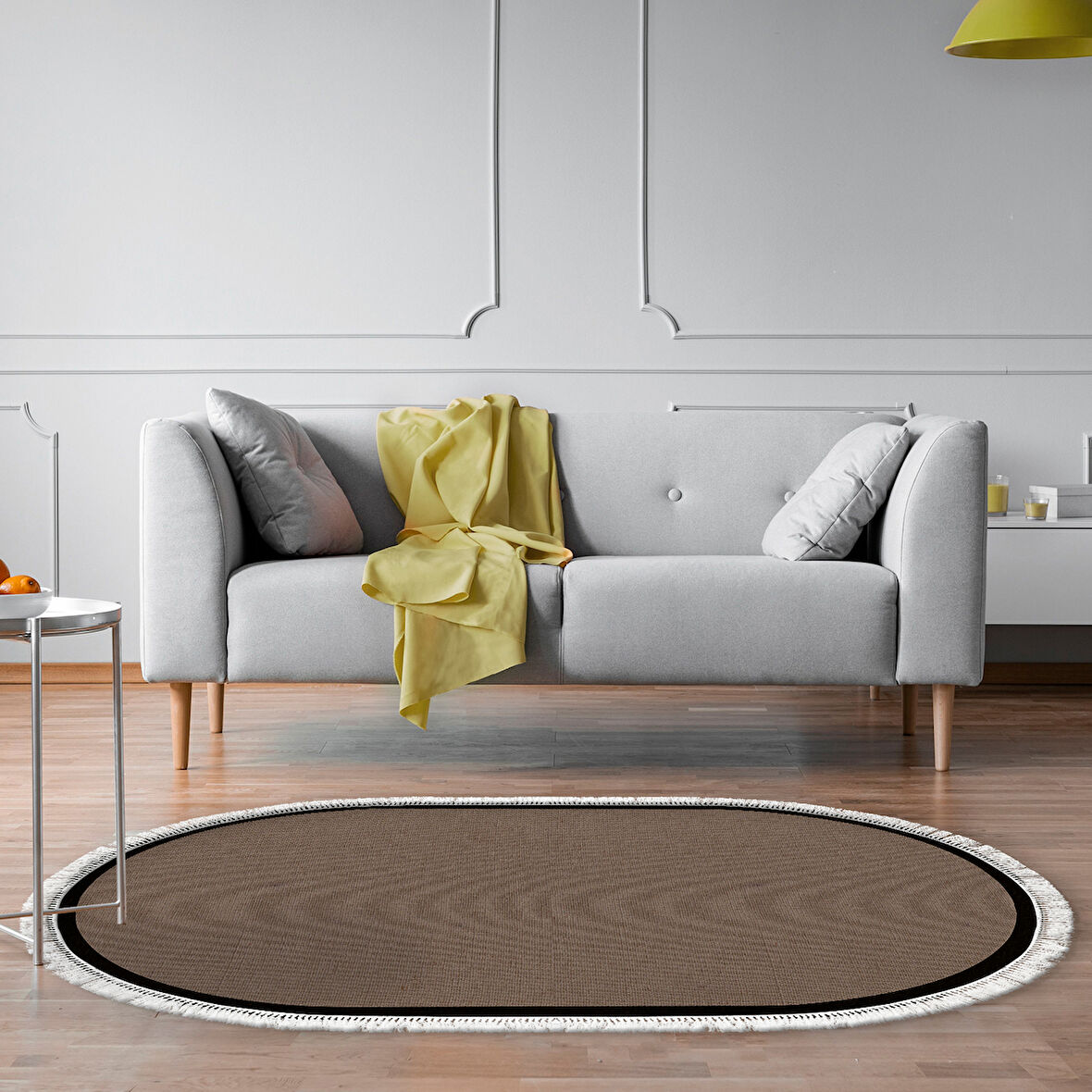 Alanur Home Kaymaz Taban Djt Banyo Mutfak Salon Halı Yıldız Deri Saçaklı Oval Dokuma Desen E5001