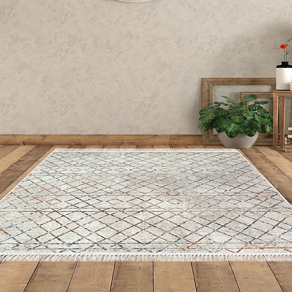 Dekoreko Kaymaz Taban Djt Salon Halısı Star Pamuk Saçaklı İskandinav Al1103