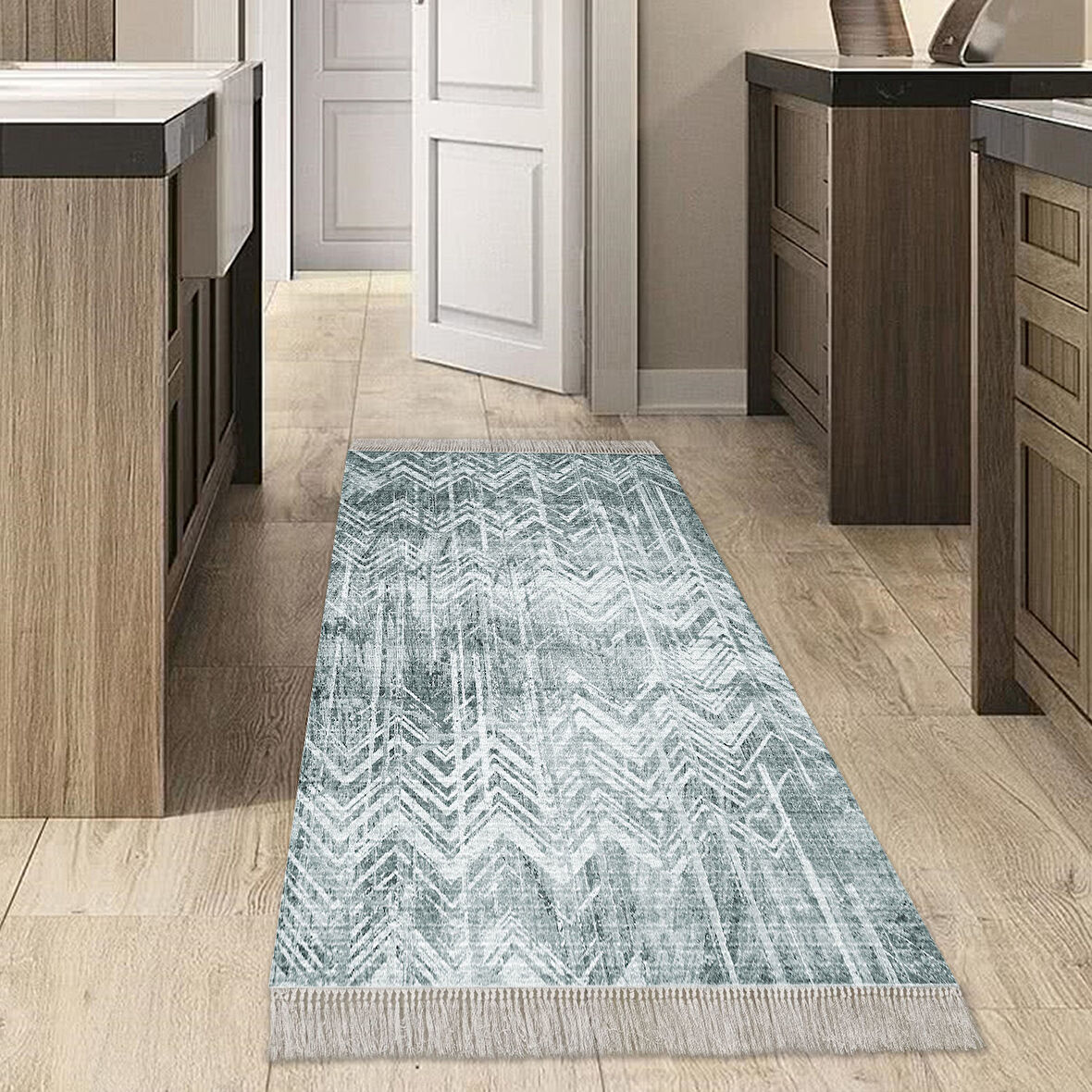 Dekoreko Kaymaz Taban Djt Mutfak Halısı Yıldız Deri Saçaklı İskandinav F5083