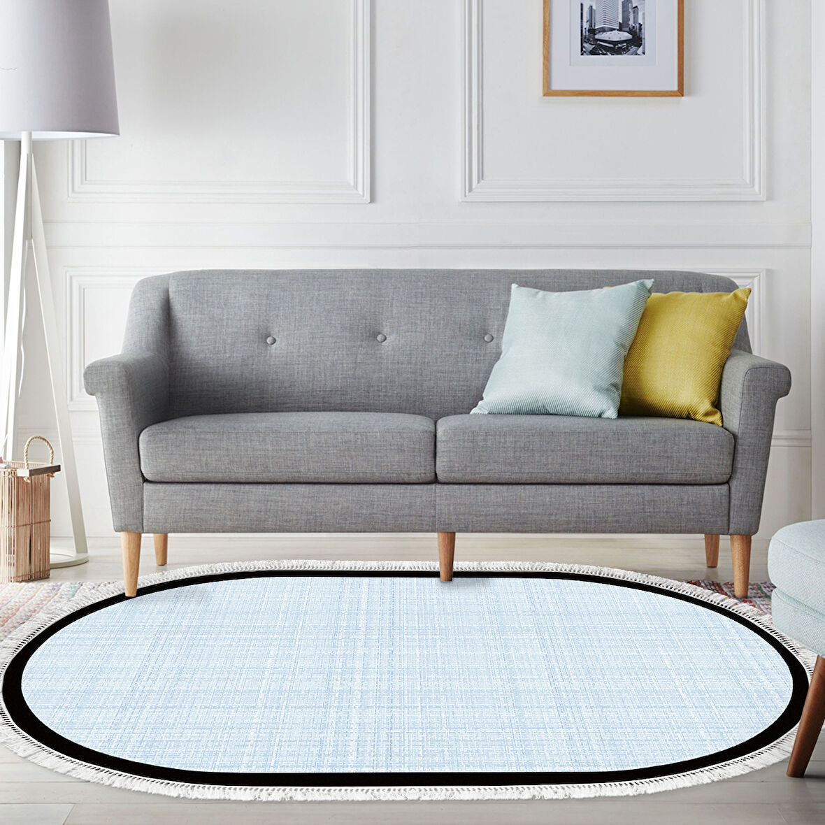Alanur Home Kaymaz Taban Djt Banyo Mutfak Salon Halı Star Pamuk Saçaklı Oval Dokuma Desen E5007