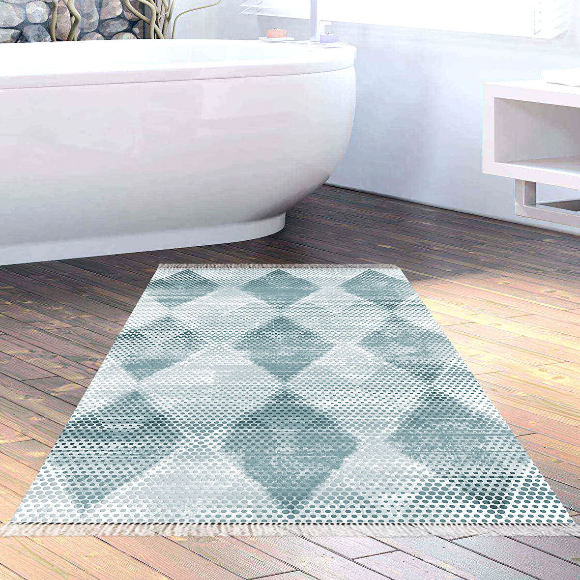 Dekoreko Kaymaz Taban Djt Banyo Halısı Trend Saçaklı İskandinav F5131