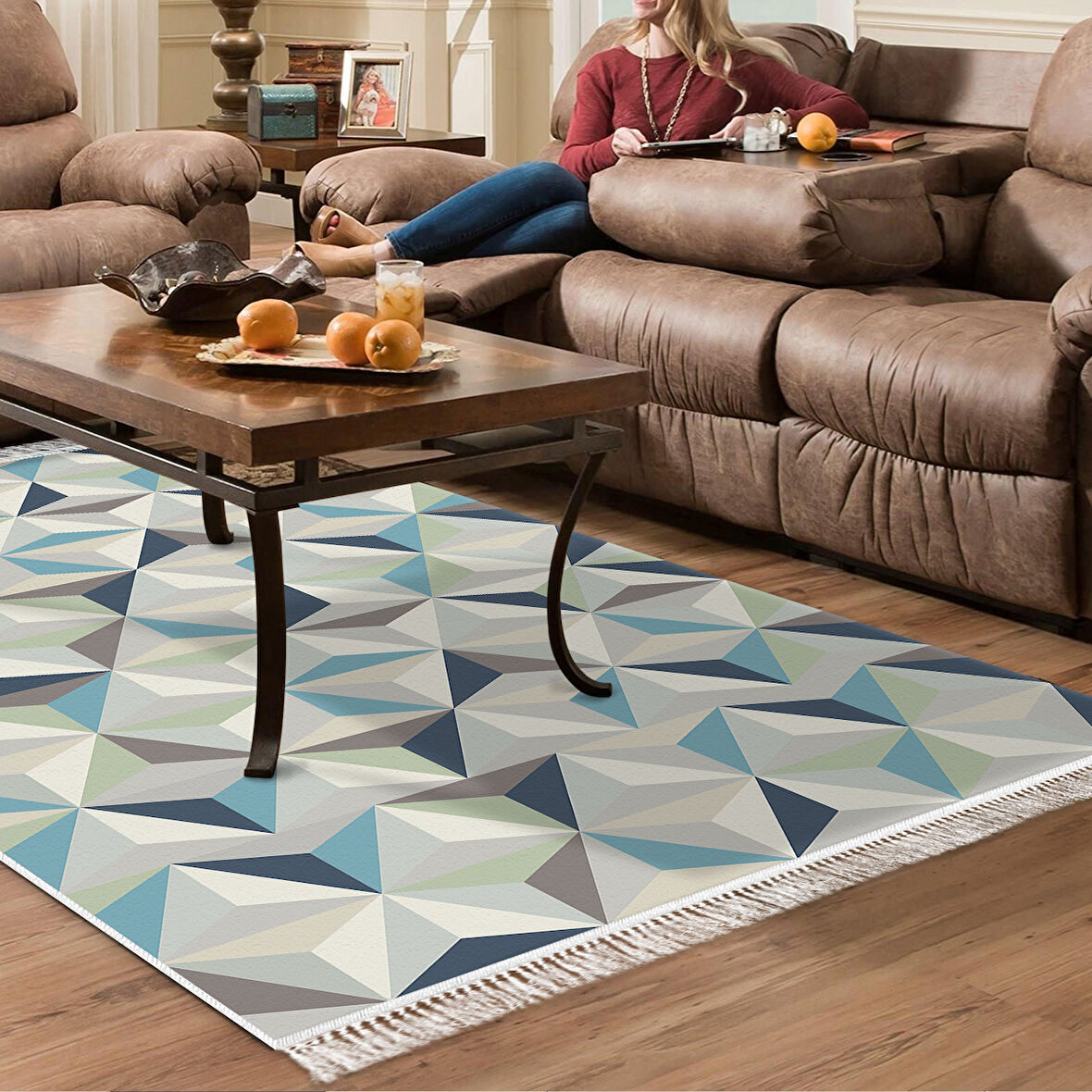 Dekoreko Kaymaz Taban Djt Salon Halısı Star Pamuk Saçaklı Modern 1944