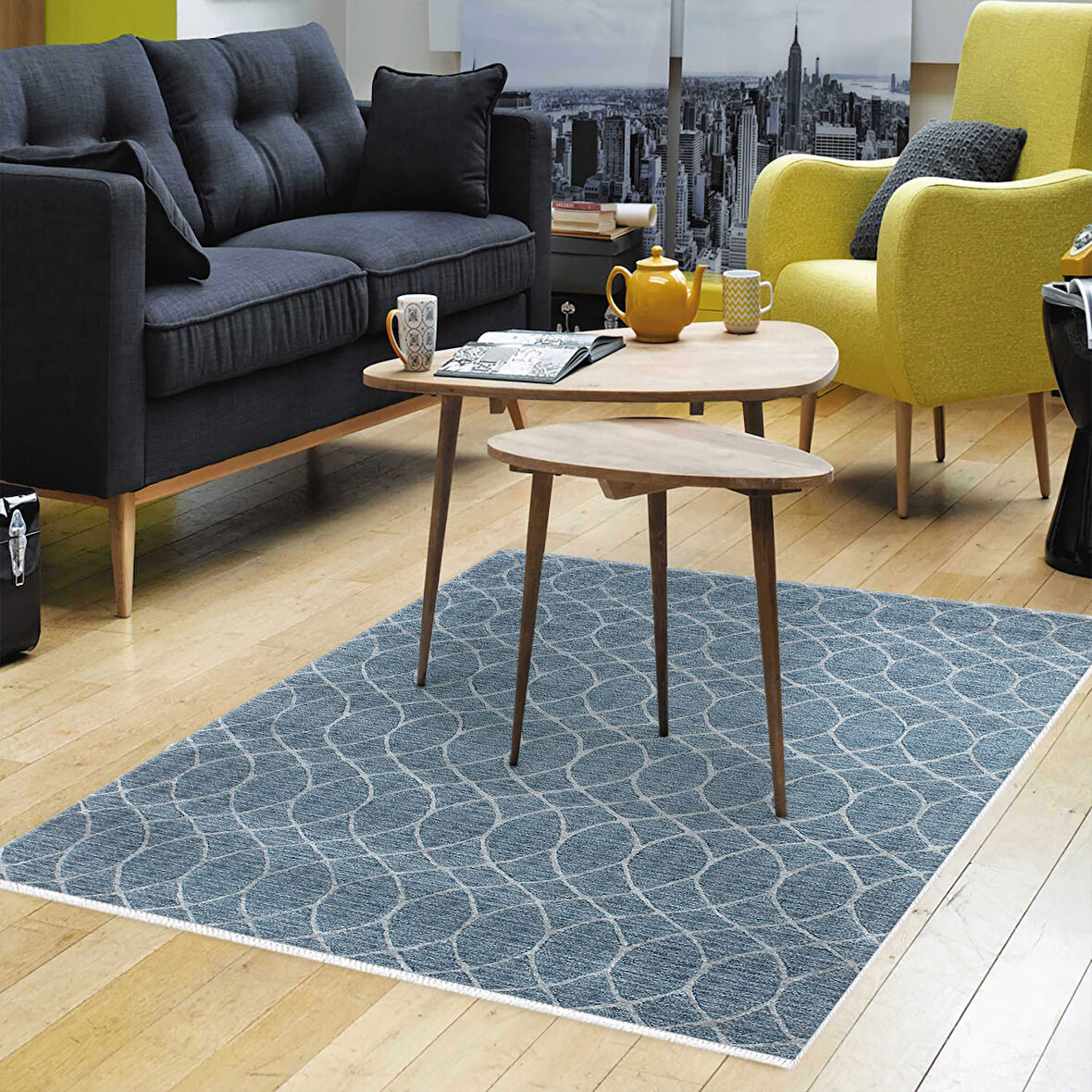 Dekoreko Kaymaz Taban Djt Salon Halısı Star Pamuk İskandinav F5084