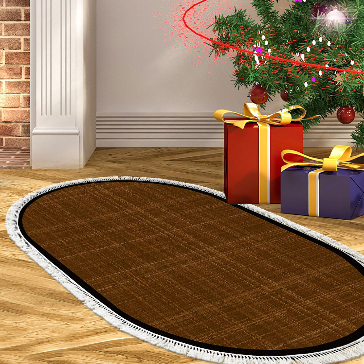 Alanur Home Kaymaz Taban Djt Banyo Mutfak Salon Halı  Trend Saçaklı Oval Dokuma Desen E5007