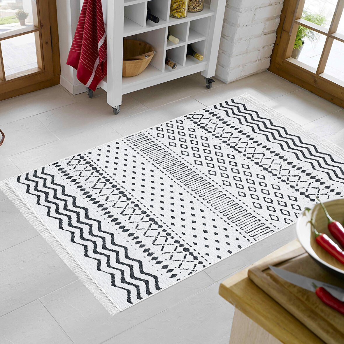 Dekoreko Kaymaz Taban Djt Mutfak Halısı Trend Saçaklı İskandinav F5086