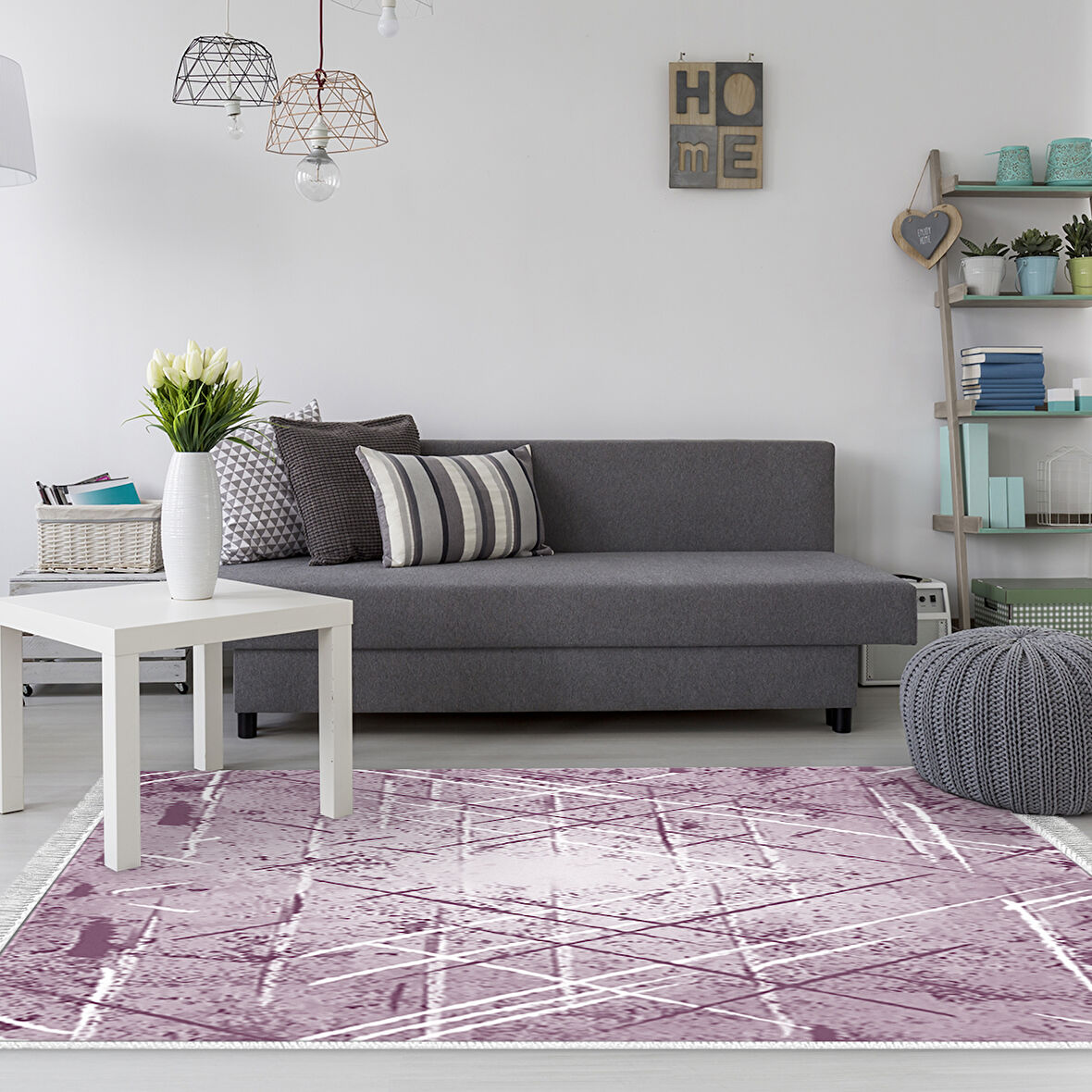 Dekoreko Kaymaz Taban Djt Salon Halısı Yıldız Deri Saçaklı Modern M5003