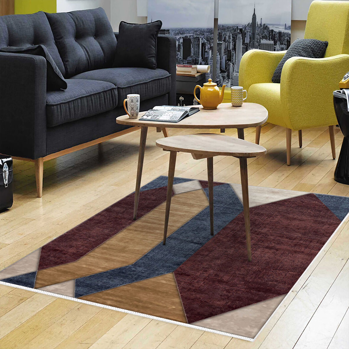 Dekoreko Kaymaz Taban Djt Salon Halısı Yıldız Deri Modern S6506