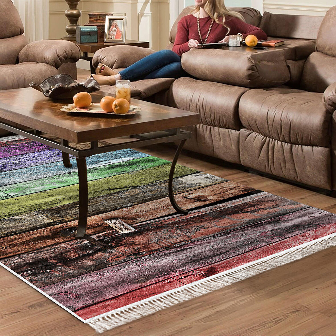 Dekoreko Kaymaz Taban Djt Salon Halısı Trend Saçaklı Modern Mu136