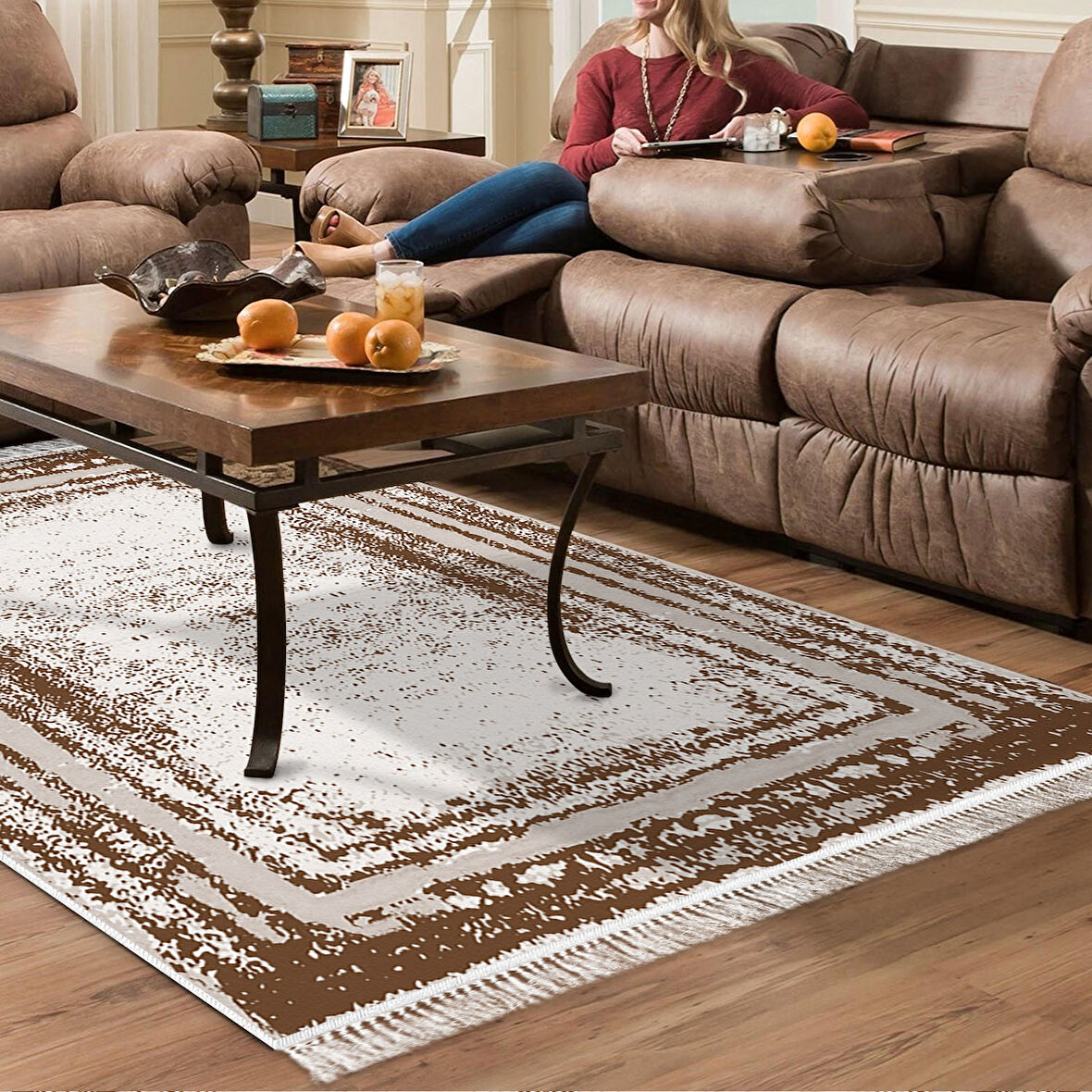 Dekoreko Kaymaz Taban Djt Salon Halısı Trend Saçaklı Modern M5132