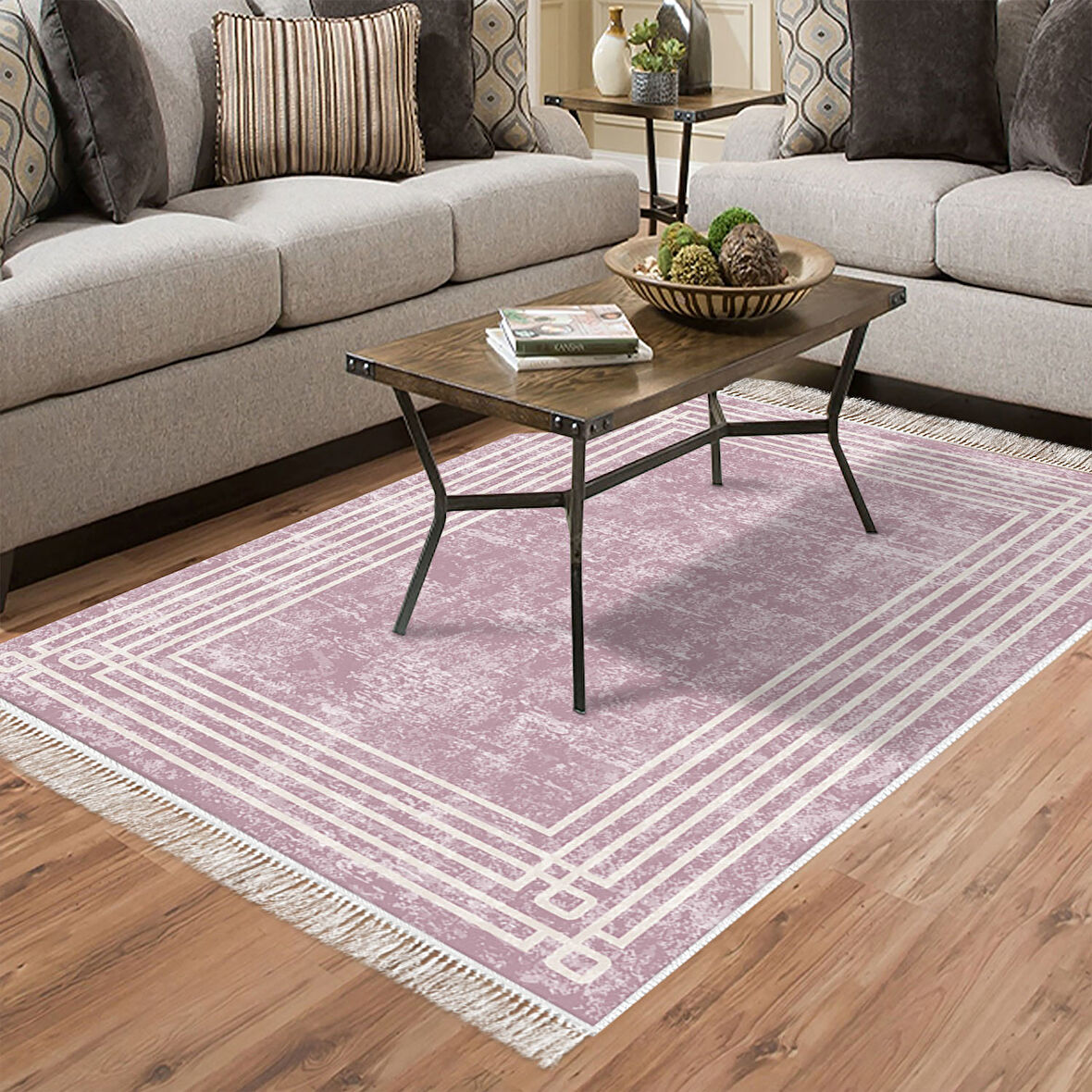 Dekoreko Kaymaz Taban Djt Salon Halısı Yıldız Deri Saçaklı Modern M5142