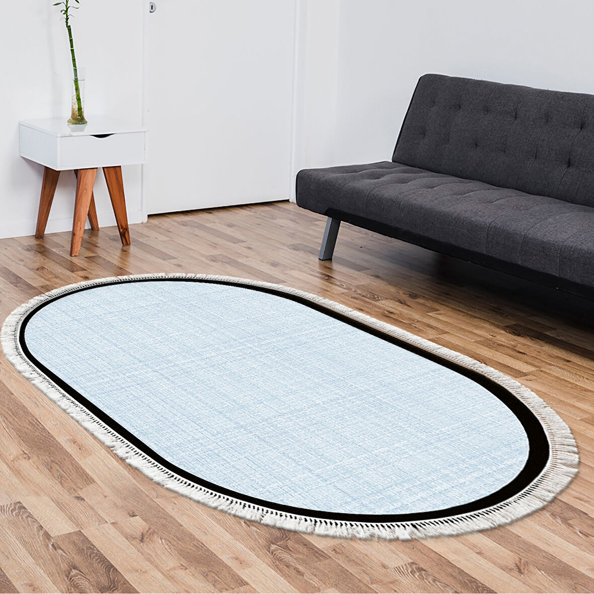 Alanur Home Kaymaz Taban Djt Banyo Mutfak Salon Halı Yıldız Deri Saçaklı Oval Dokuma Desen E5007
