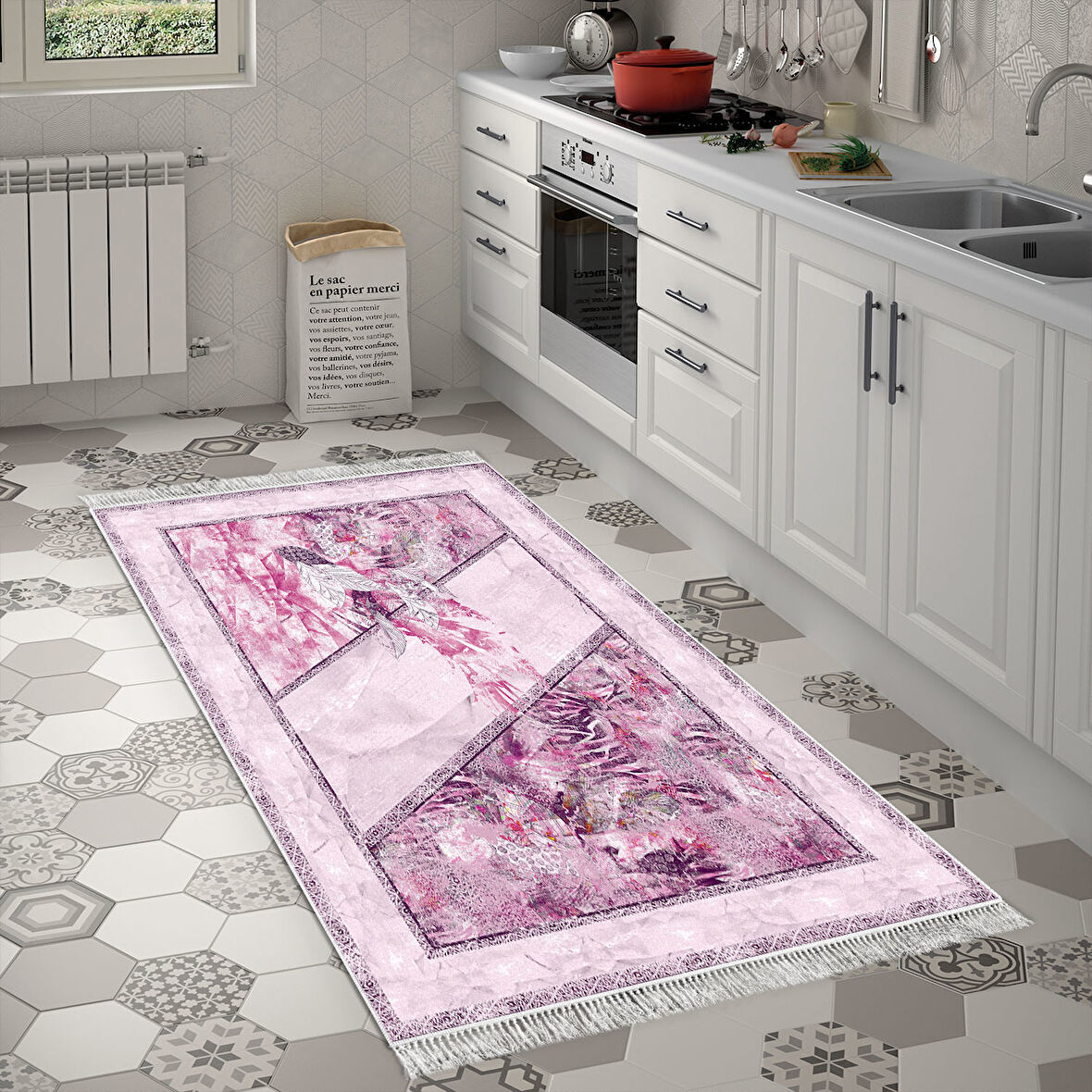 Dekoreko Kaymaz Taban Djt Mutfak Halısı Star Pamuk Saçaklı Modern 729