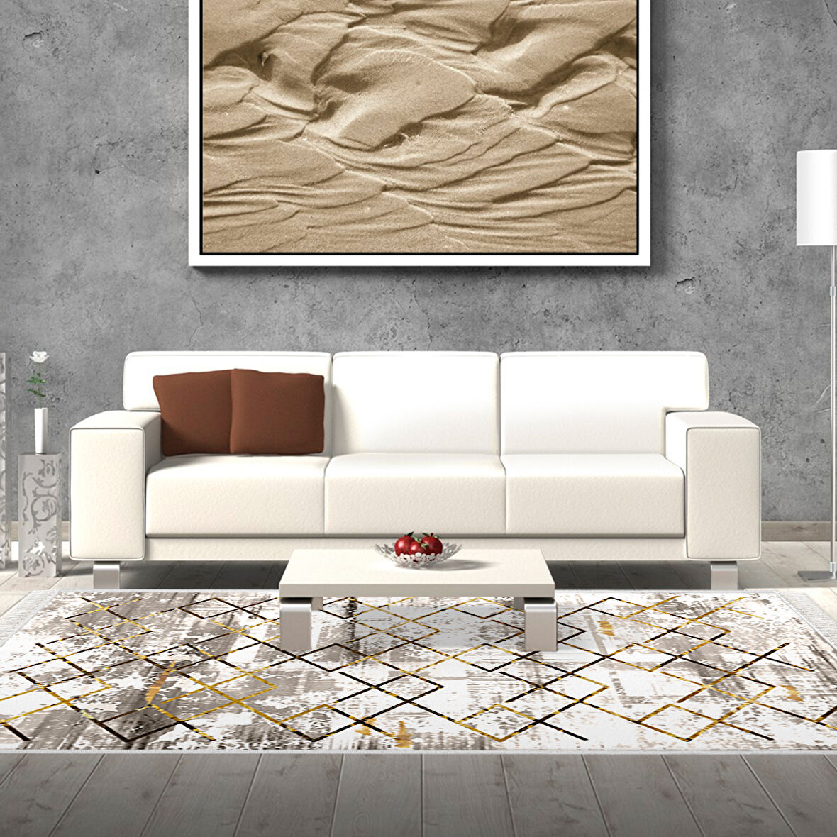 Dekoreko Kaymaz Taban Djt Salon Halısı Star Pamuk Saçaklı Modern M5026