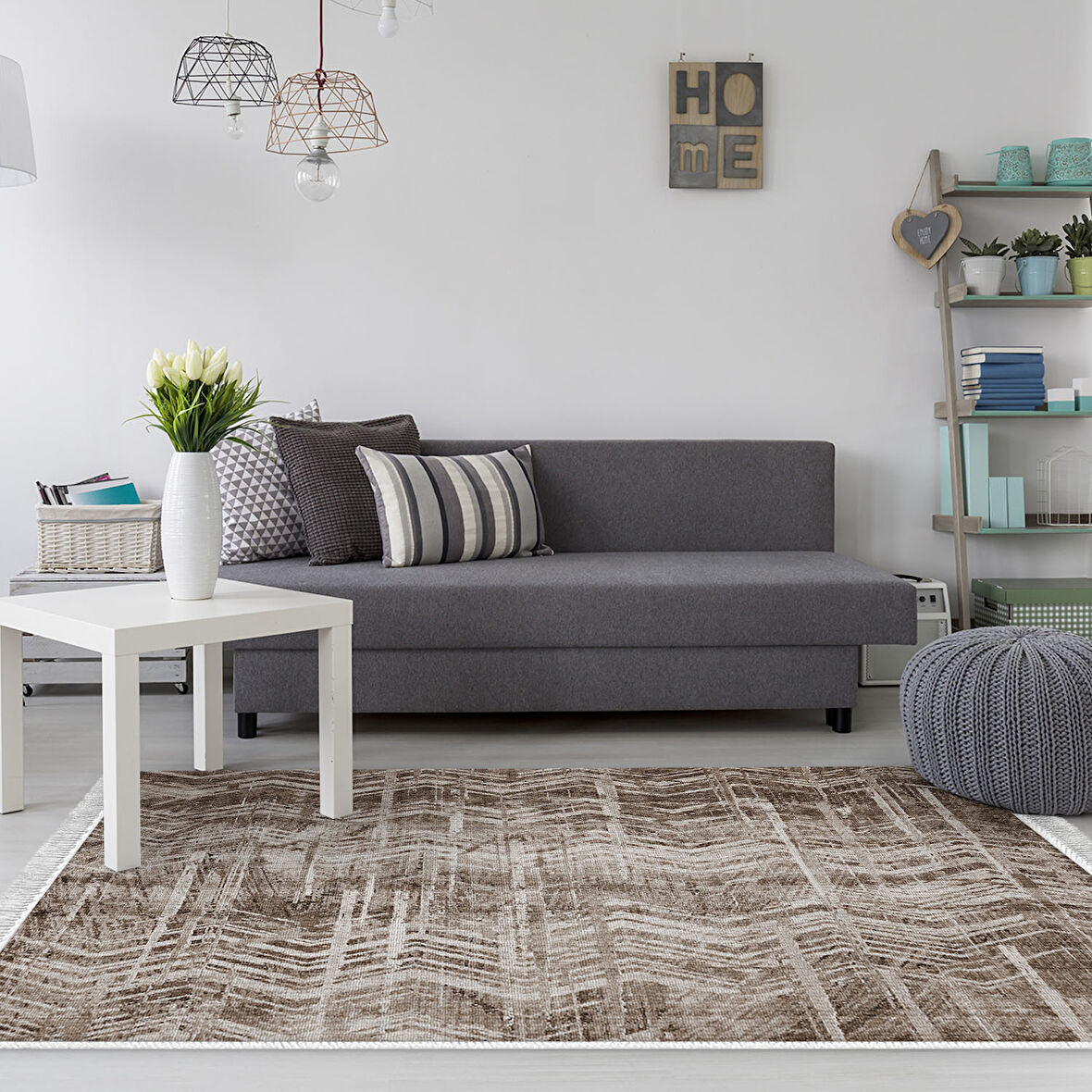 Dekoreko Kaymaz Taban Djt Salon Halısı Trend Saçaklı İskandinav F5083