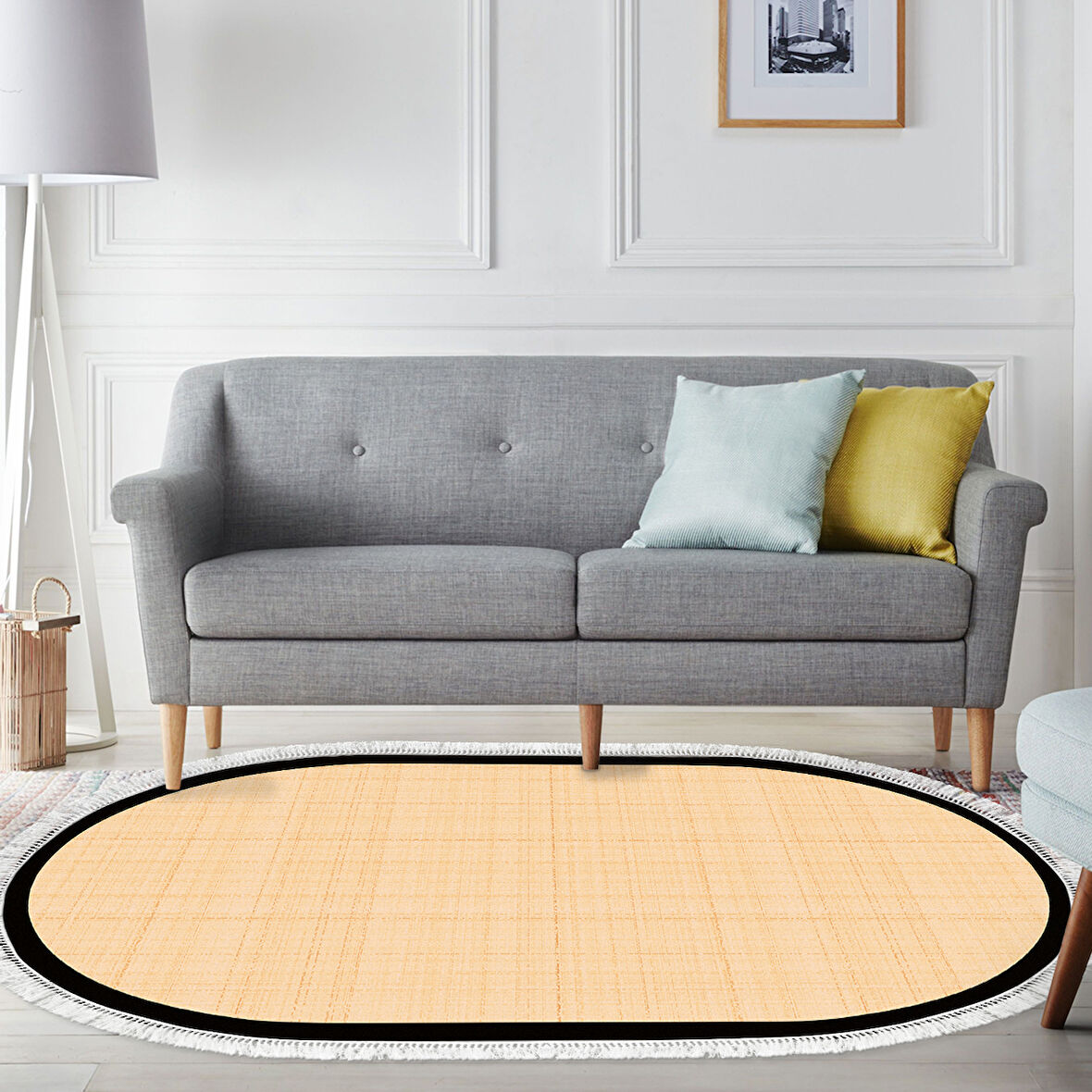 Alanur Home Kaymaz Taban Djt Banyo Mutfak Salon Halı Star Pamuk Saçaklı Oval Dokuma Desen E5007