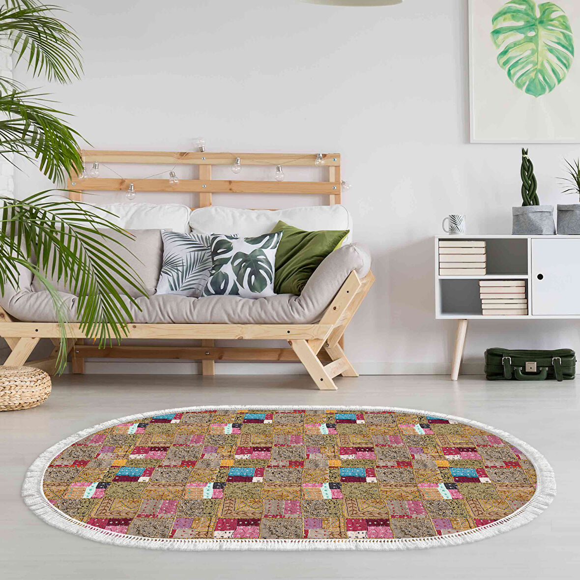 Dekoreko Kaymaz Taban Djt Salon Halısı Trend Saçaklı Oval Modern 2155M