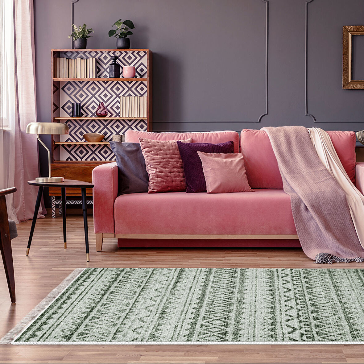 Dekoreko Kaymaz Taban Djt Salon Halısı Trend Saçaklı İskandinav F5078