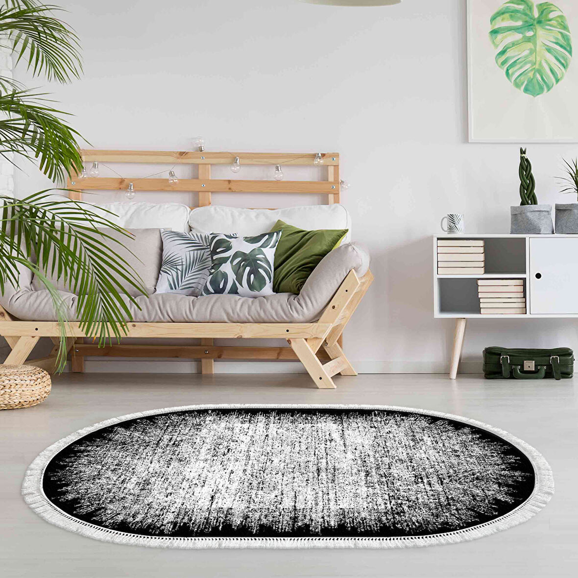 Dekoreko Kaymaz Taban Djt Salon Halısı Trend Saçaklı Oval Modern 1342