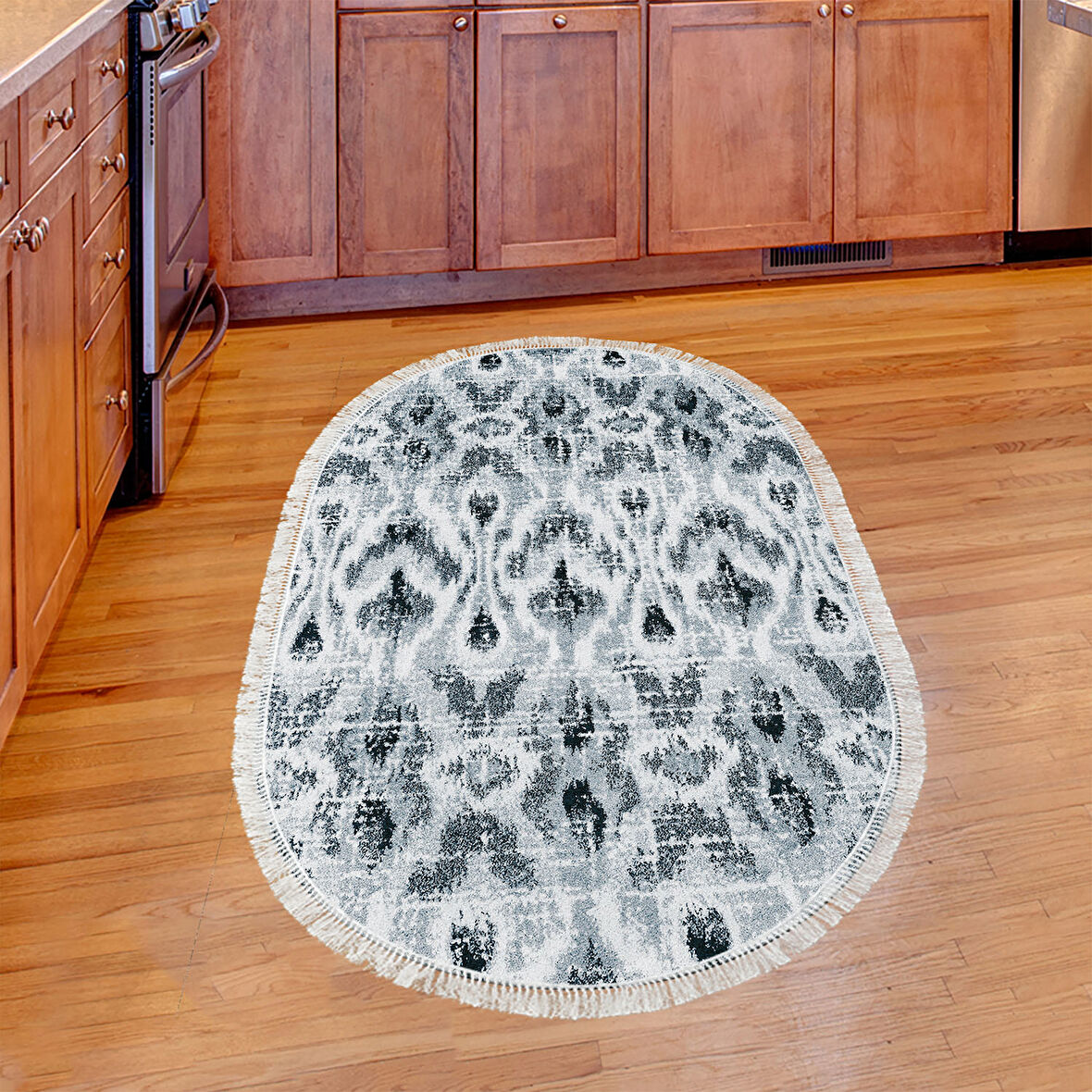 Dekoreko Kaymaz Taban Djt Mutfak Halısı Trend Saçaklı Oval İskandinav F5136