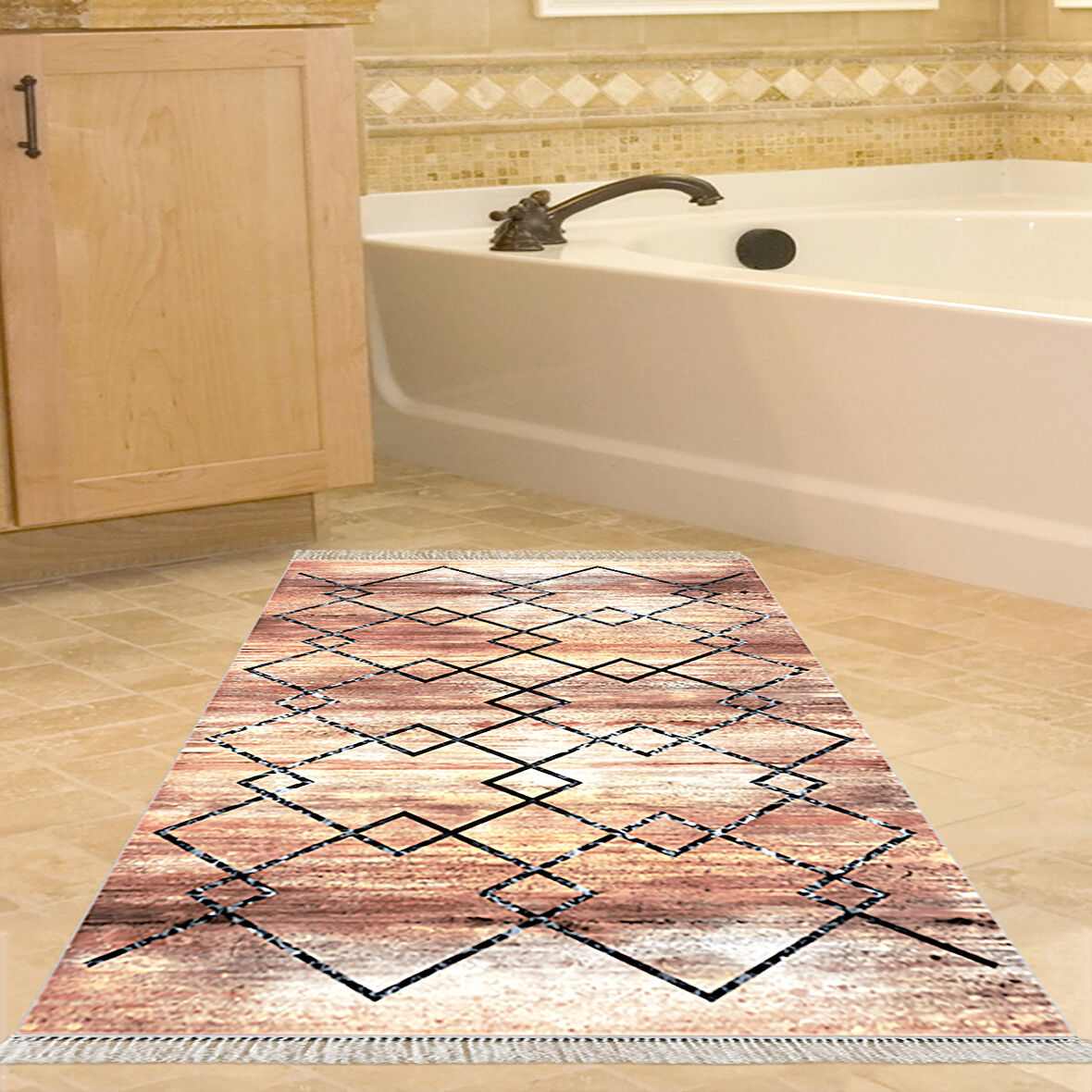 Dekoreko Kaymaz Taban Djt Banyo Halısı Trend Saçaklı Modern M5006