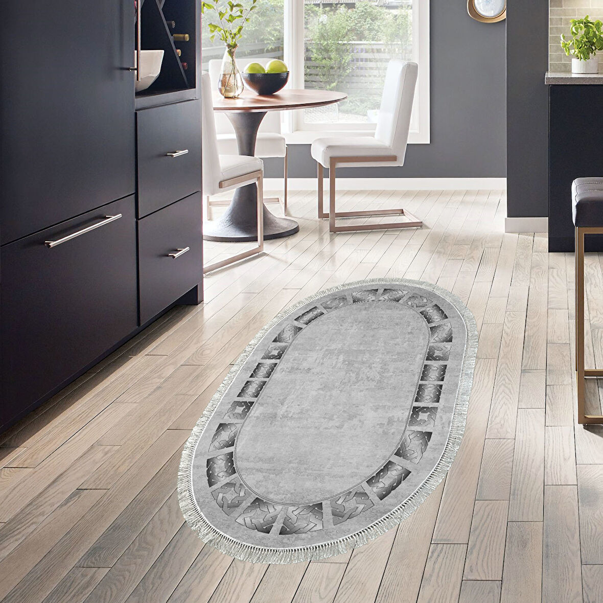 Dekoreko Kaymaz Taban Djt Mutfak Halısı Star Pamuk Saçaklı Oval Modern 691M