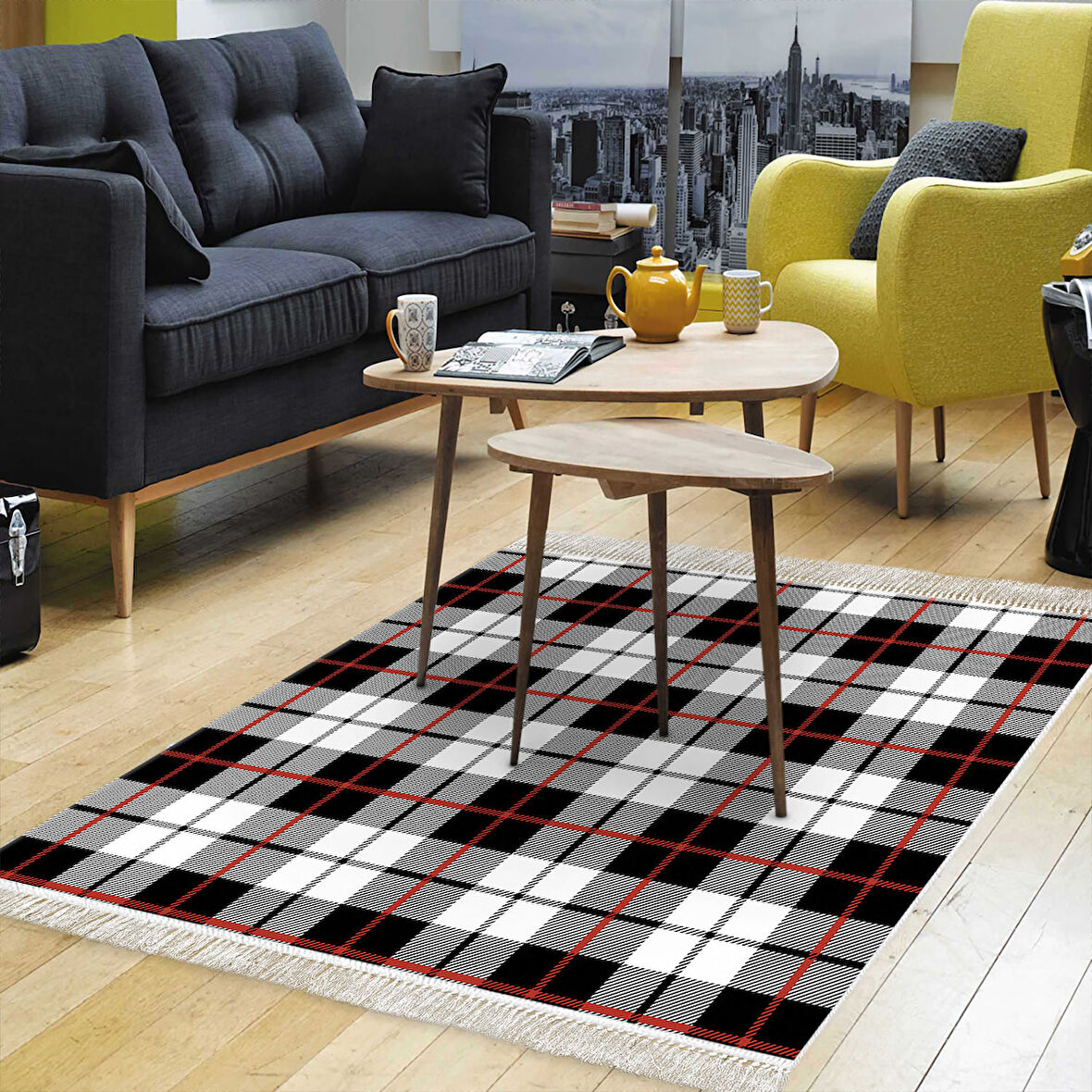 Dekoreko Kaymaz Taban Djt Salon Halısı Star Pamuk Saçaklı Modern 750