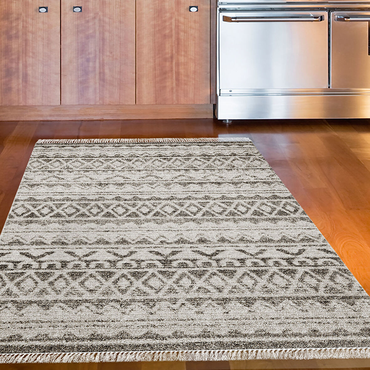 Dekoreko Kaymaz Taban Djt Mutfak Halısı Yıldız Deri Saçaklı İskandinav F5078