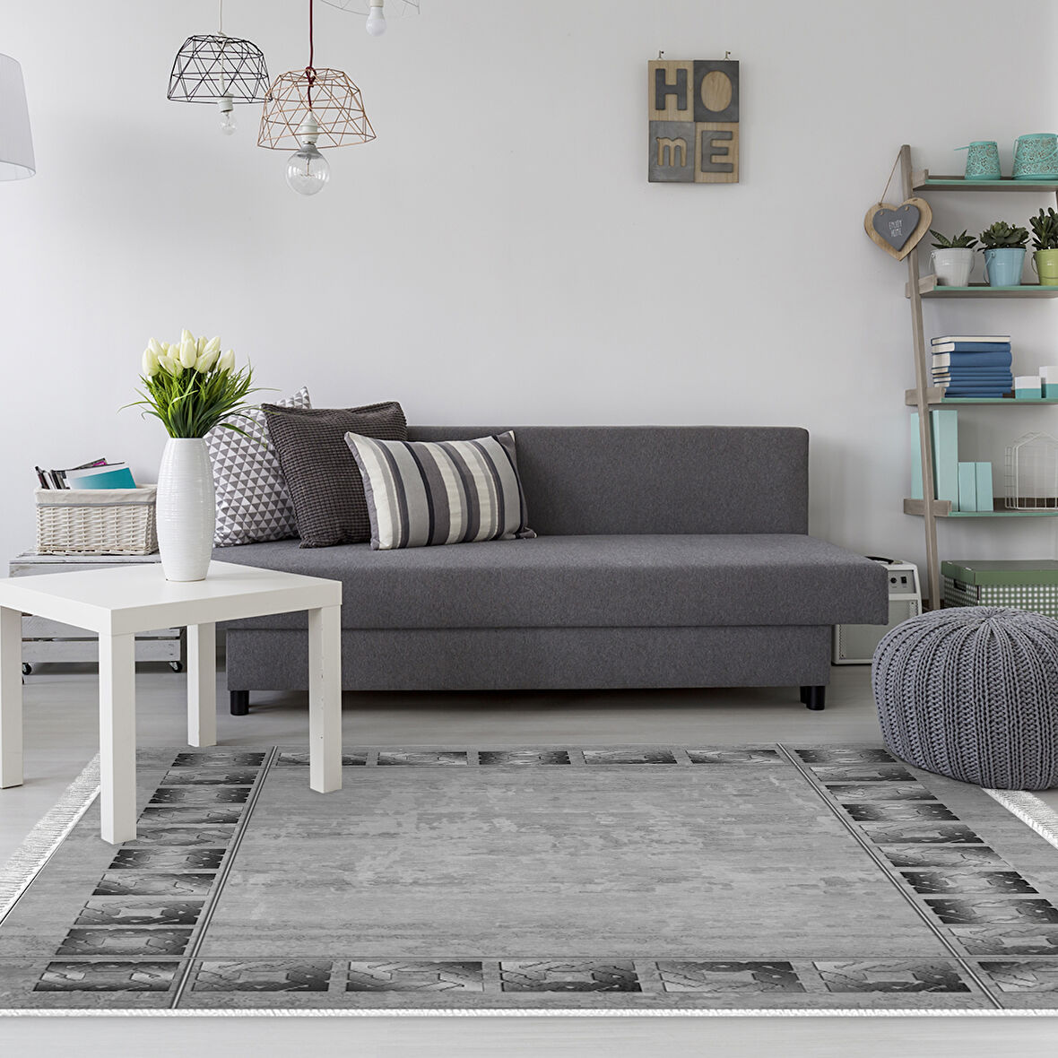 Dekoreko Kaymaz Taban Djt Salon Halısı Star Pamuk Saçaklı Modern 691M